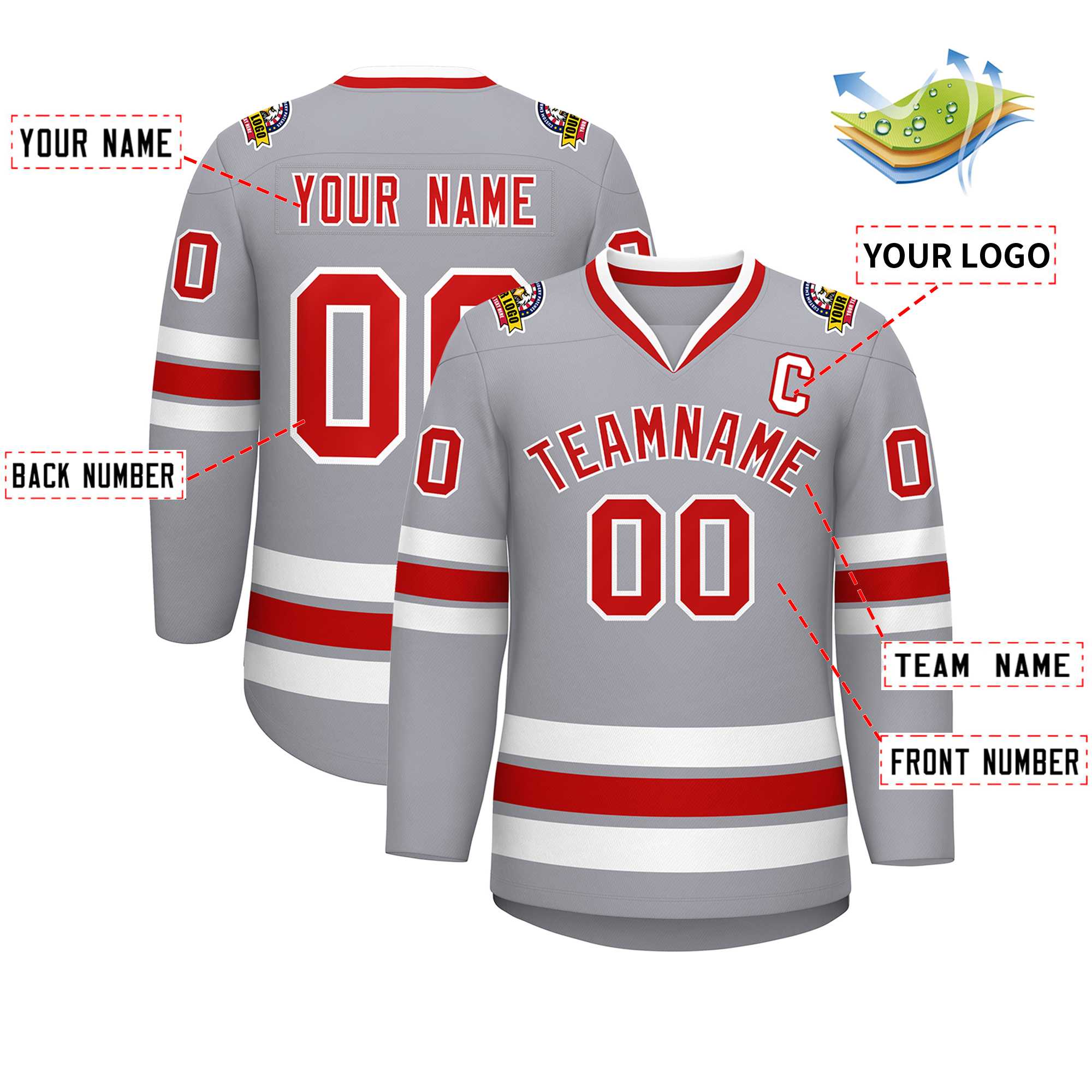 Custom Gray Red-White Classic Style Hockey Jersey | KXKSHOP