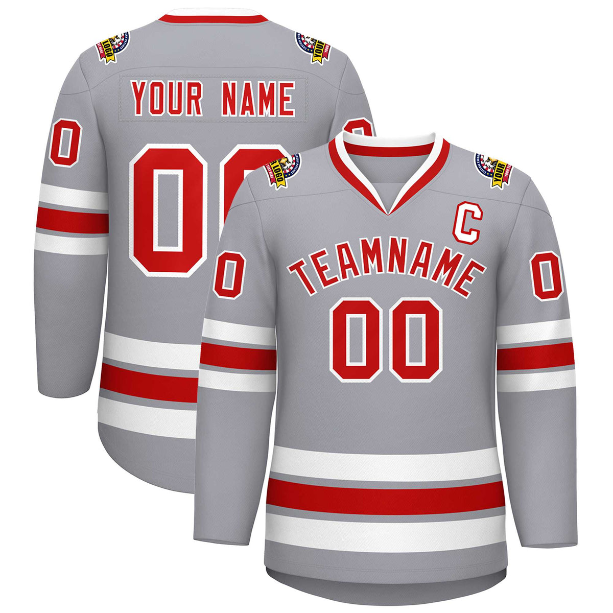 Custom Gray Red-White Classic Style Hockey Jersey | KXKSHOP