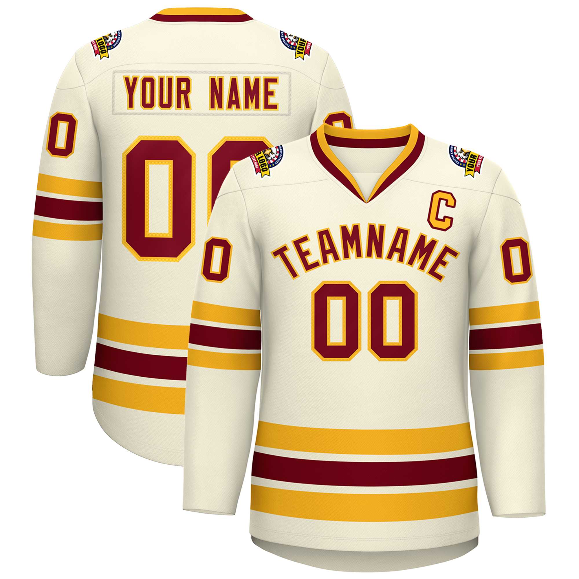 Custom Khaki Crimson-Gold Classic Style Hockey Jersey | KXKSHOP