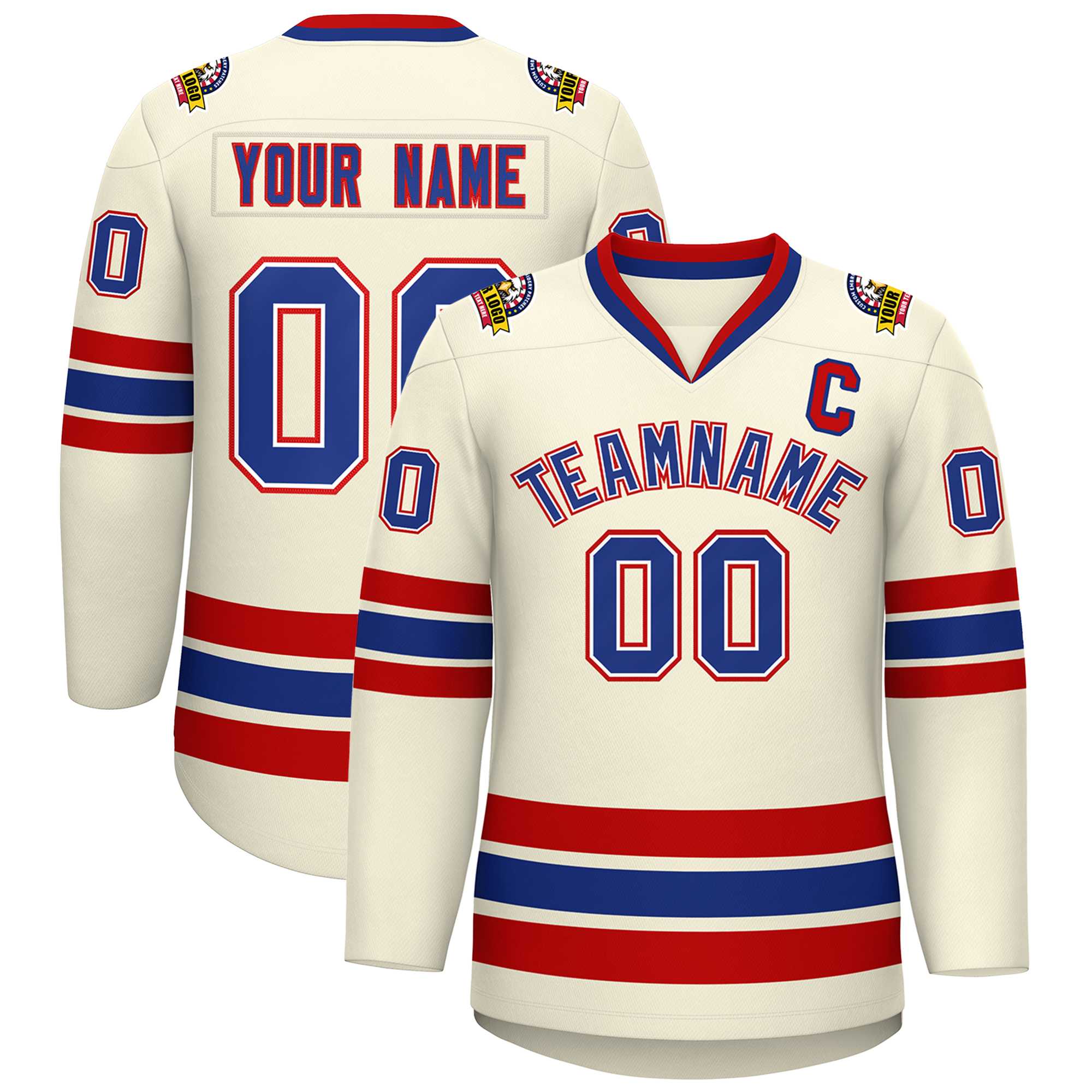 Custom Khaki Royal White-Red Classic Style Hockey Jersey | KXKSHOP