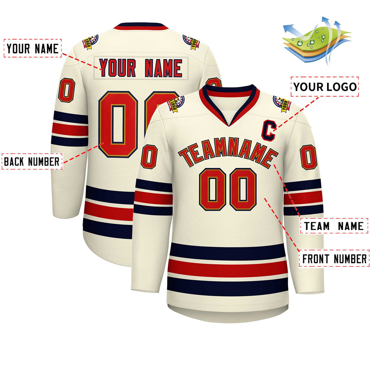 Custom Khaki Red Old Gold-Navy Classic Style Hockey Jersey | KXKSHOP