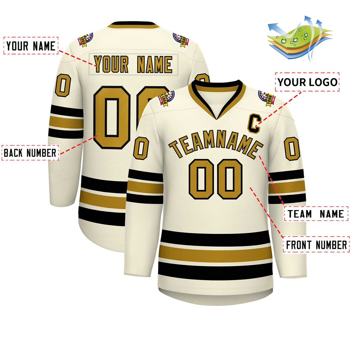 Custom Khaki Old Gold-Black Classic Style Hockey Jersey | KXKSHOP