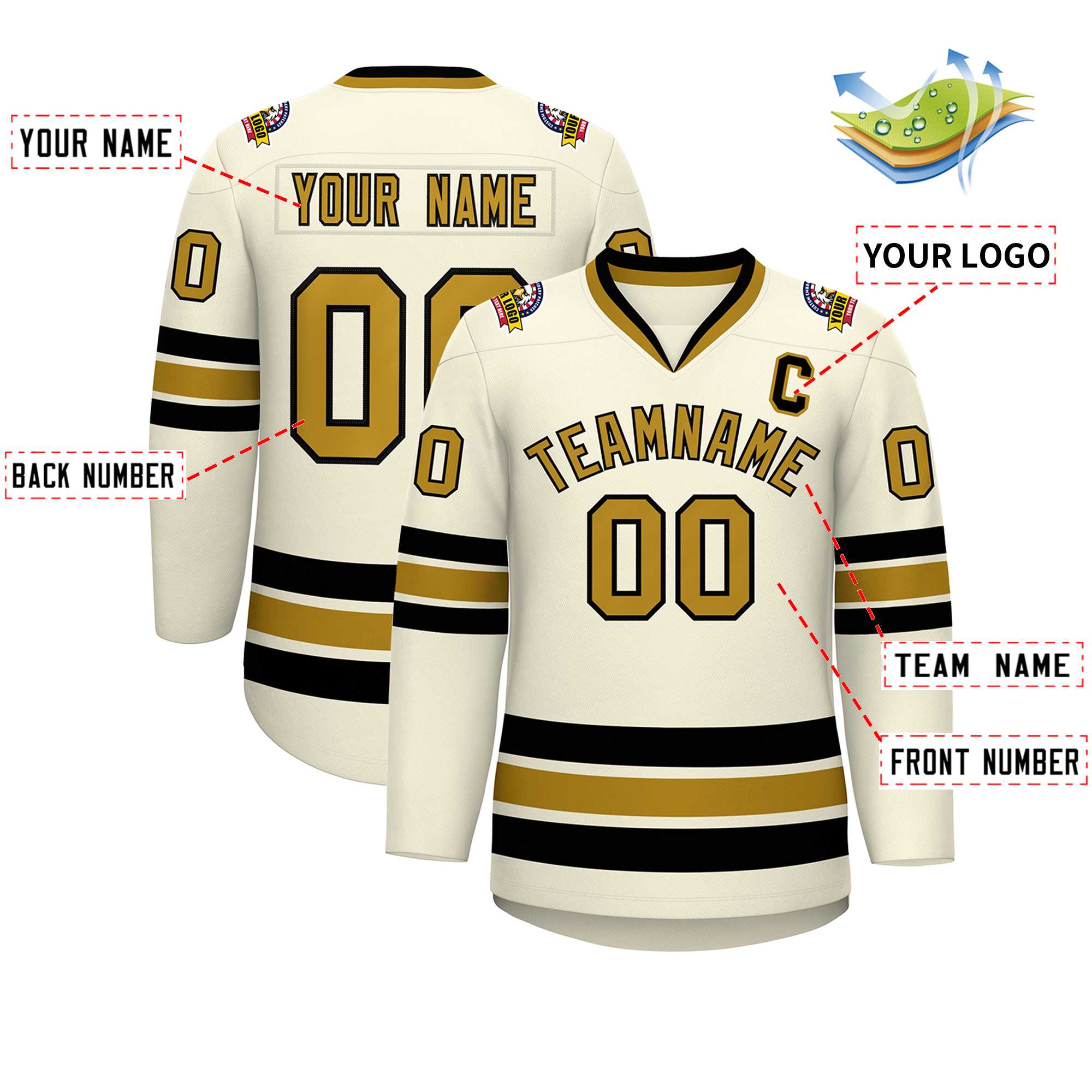 Custom Khaki Old Gold-Black Classic Style Hockey Jersey | KXKSHOP