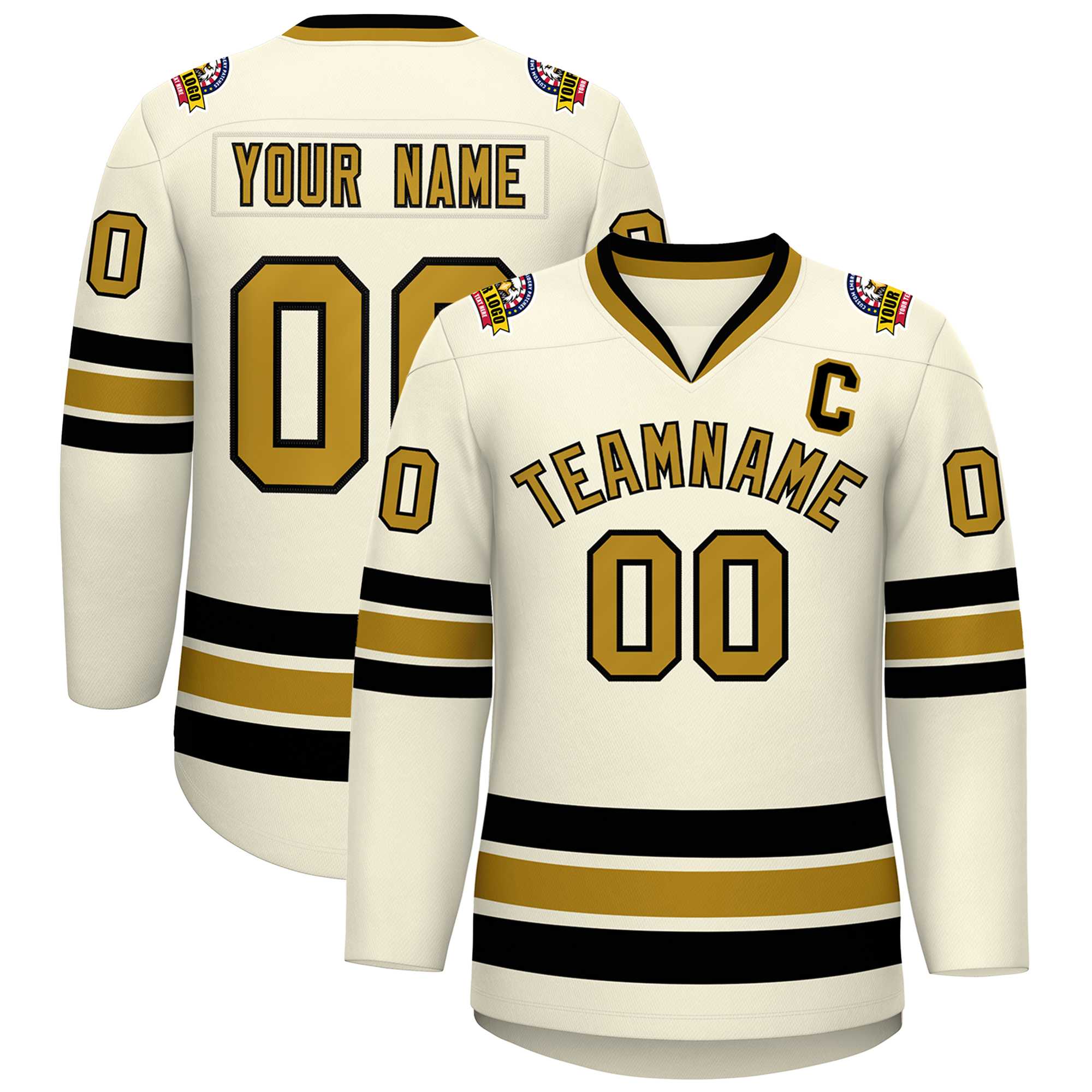 Custom Khaki Old Gold-Black Classic Style Hockey Jersey | KXKSHOP