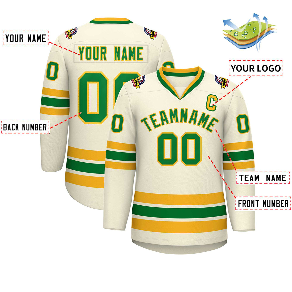 Custom Khaki Kelly Green-Gold Classic Style Hockey Jersey | KXKSHOP