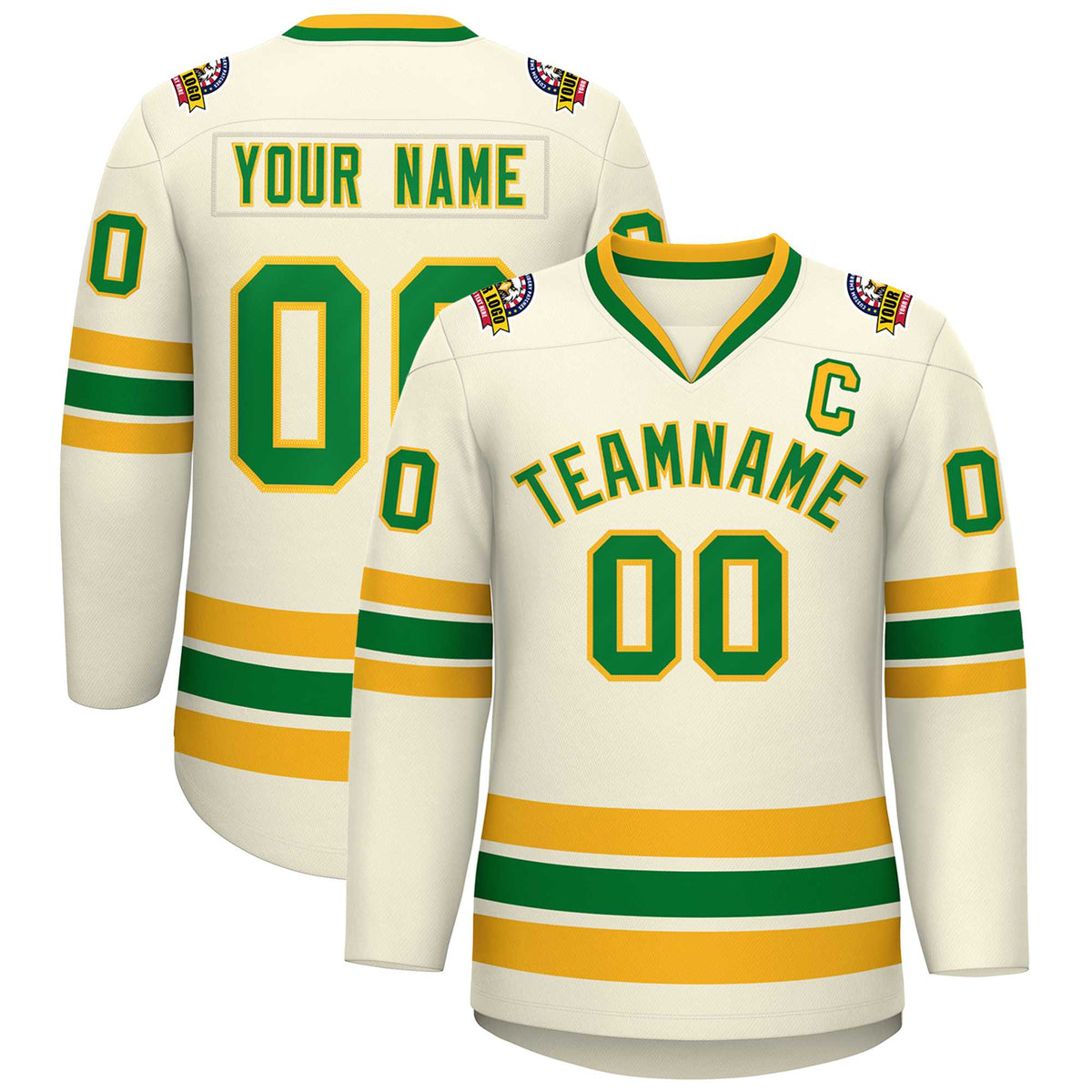 Custom Khaki Kelly Green-Gold Classic Style Hockey Jersey | KXKSHOP