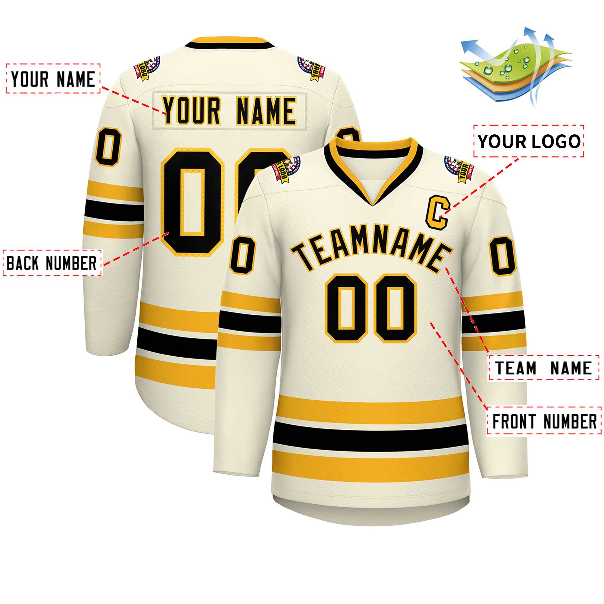 Custom Khaki Black-Gold Classic Style Hockey Jersey | KXKSHOP