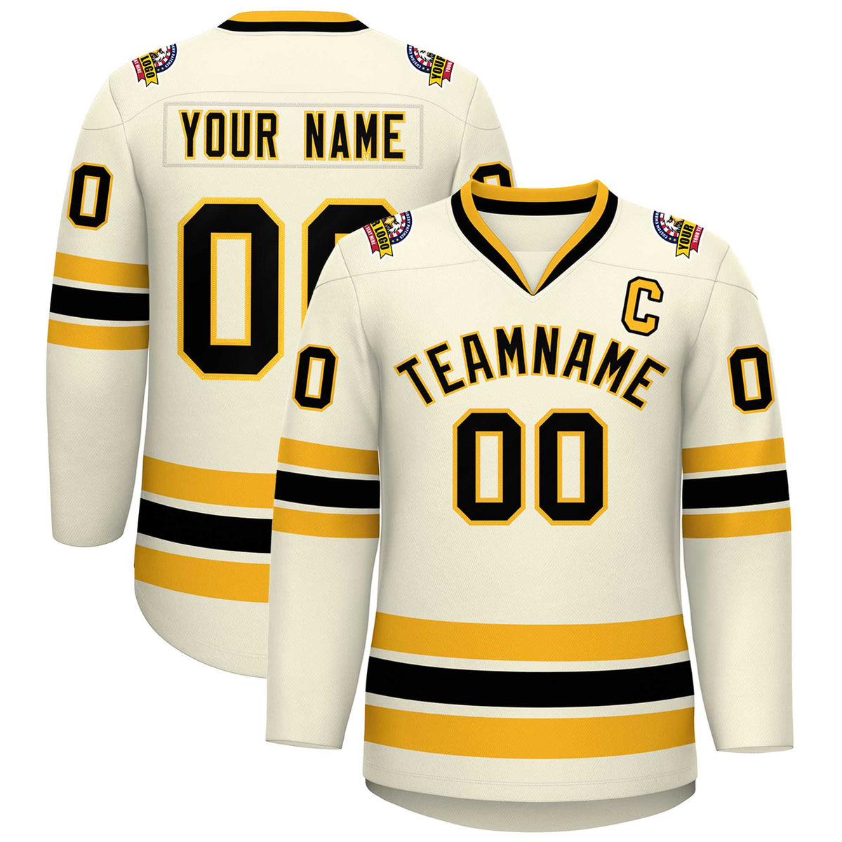 Custom Khaki Black-Gold Classic Style Hockey Jersey | KXKSHOP