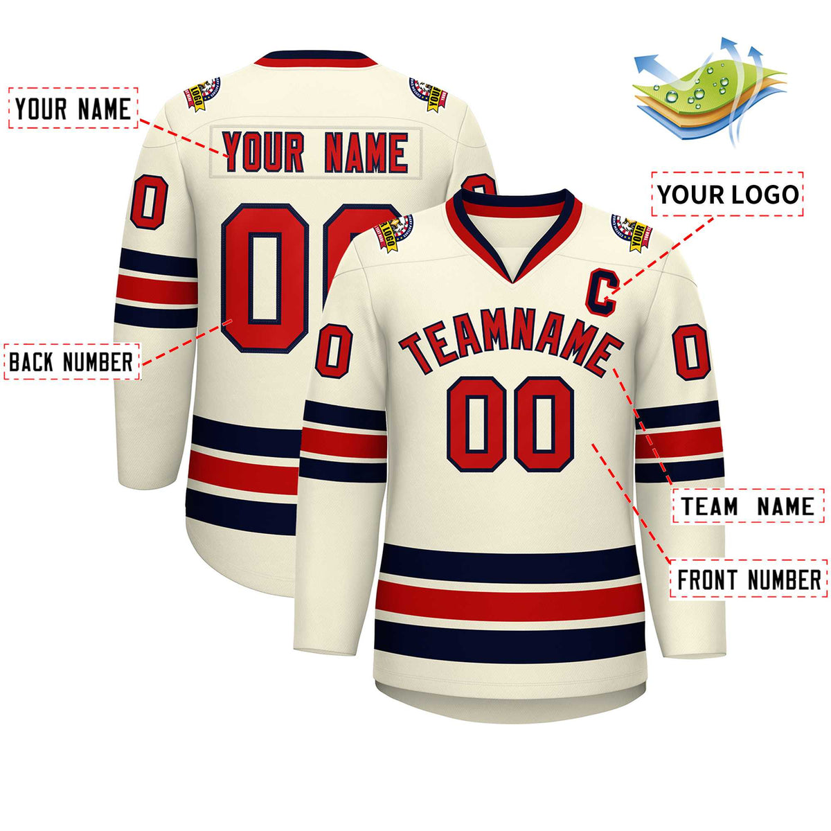 Custom Khaki Red-Navy Classic Style Hockey Jersey | KXKSHOP
