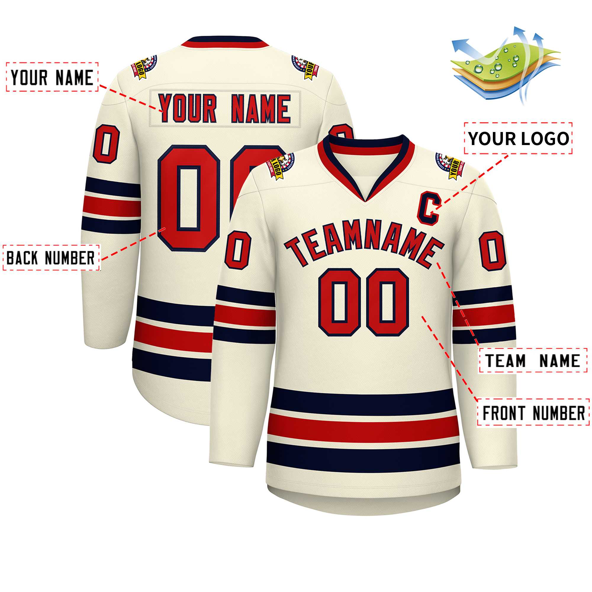 Custom Khaki Red-Navy Classic Style Hockey Jersey | KXKSHOP