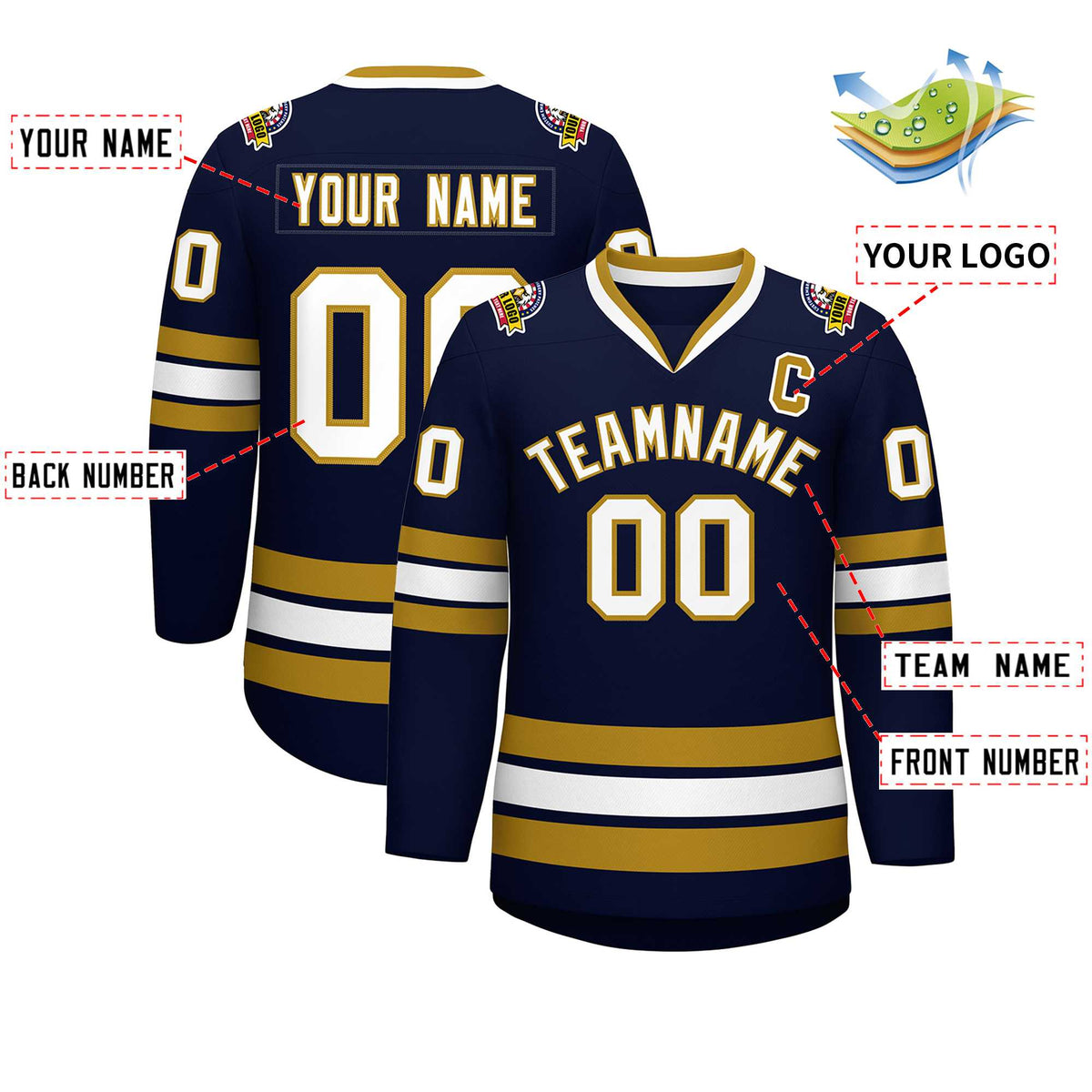 Custom Navy White-Old Gold Classic Style Hockey Jersey | KXKSHOP