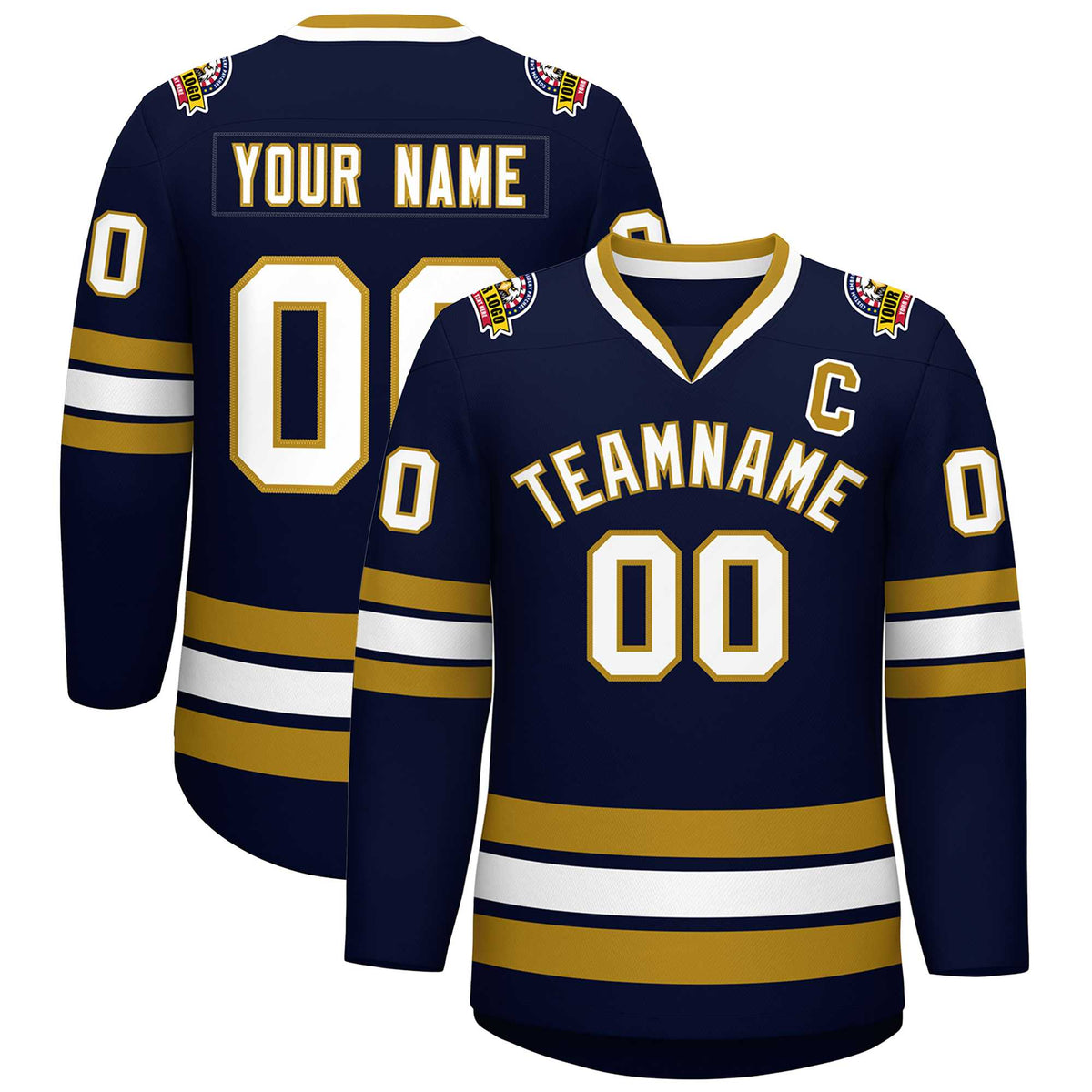Custom Navy White-Old Gold Classic Style Hockey Jersey | KXKSHOP
