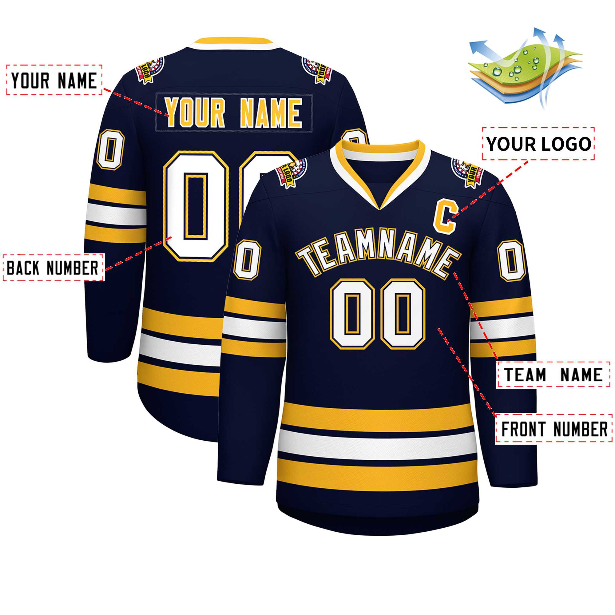 Custom Navy White Navy-Gold Classic Style Hockey Jersey | KXKSHOP
