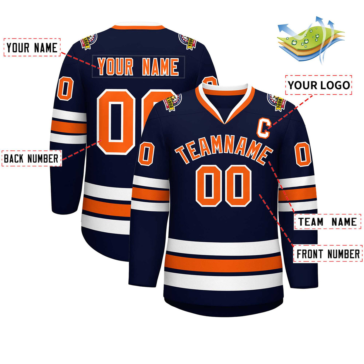 Custom Navy Orange-White Classic Style Hockey Jersey | KXKSHOP