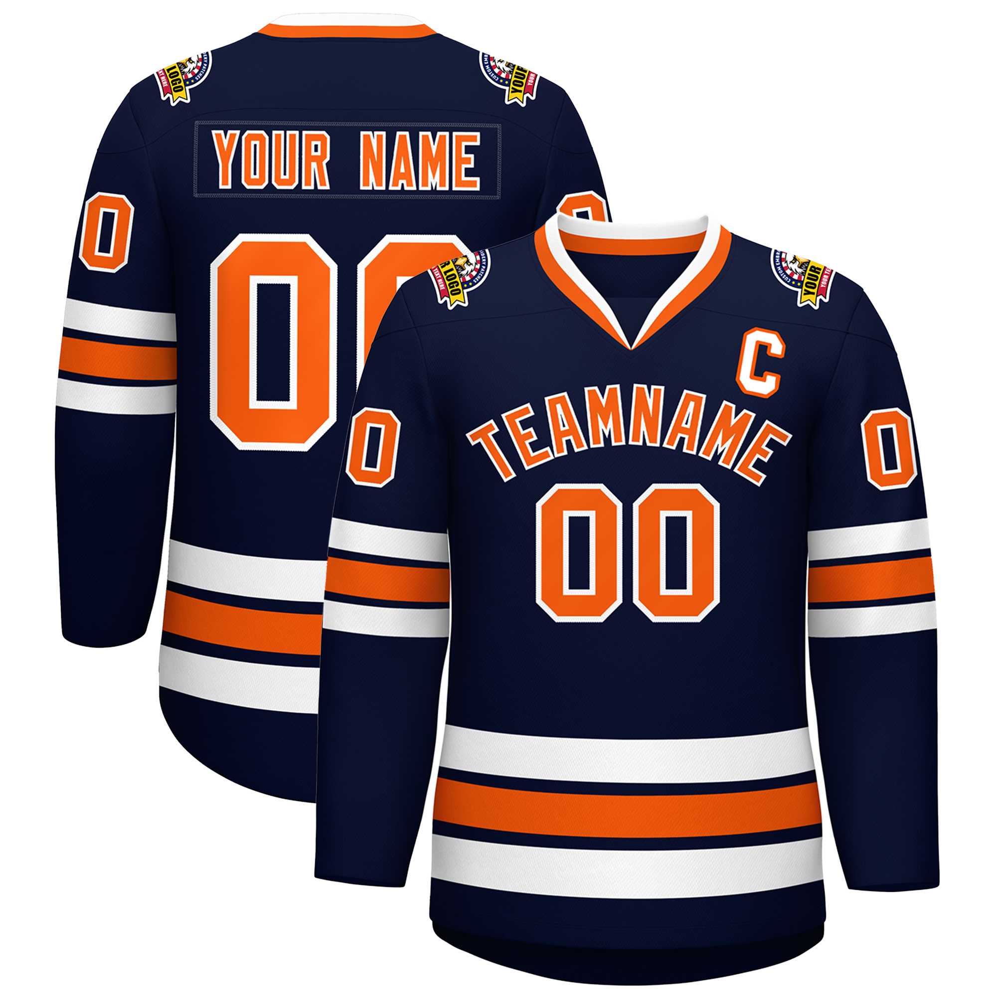 Custom Navy Orange-White Classic Style Hockey Jersey | KXKSHOP