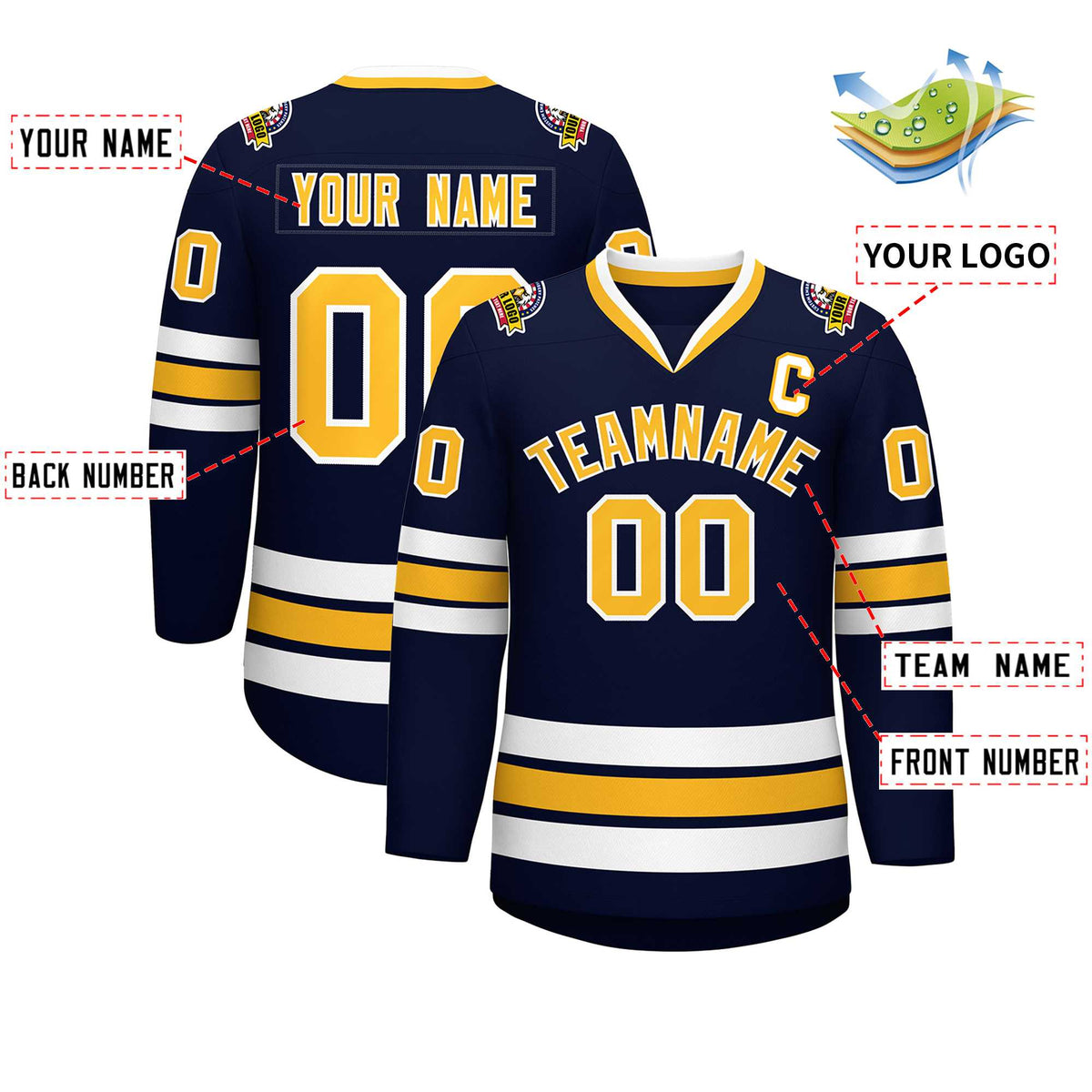 Custom Navy Gold-White Classic Style Hockey Jersey | KXKSHOP