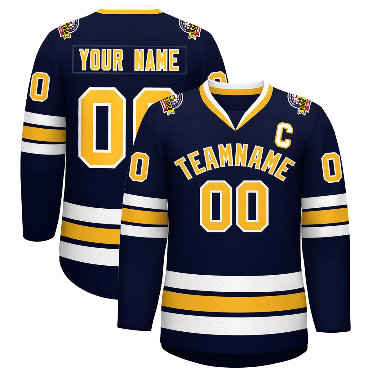 Custom Navy Gold-White Classic Style Hockey Jersey | KXKSHOP