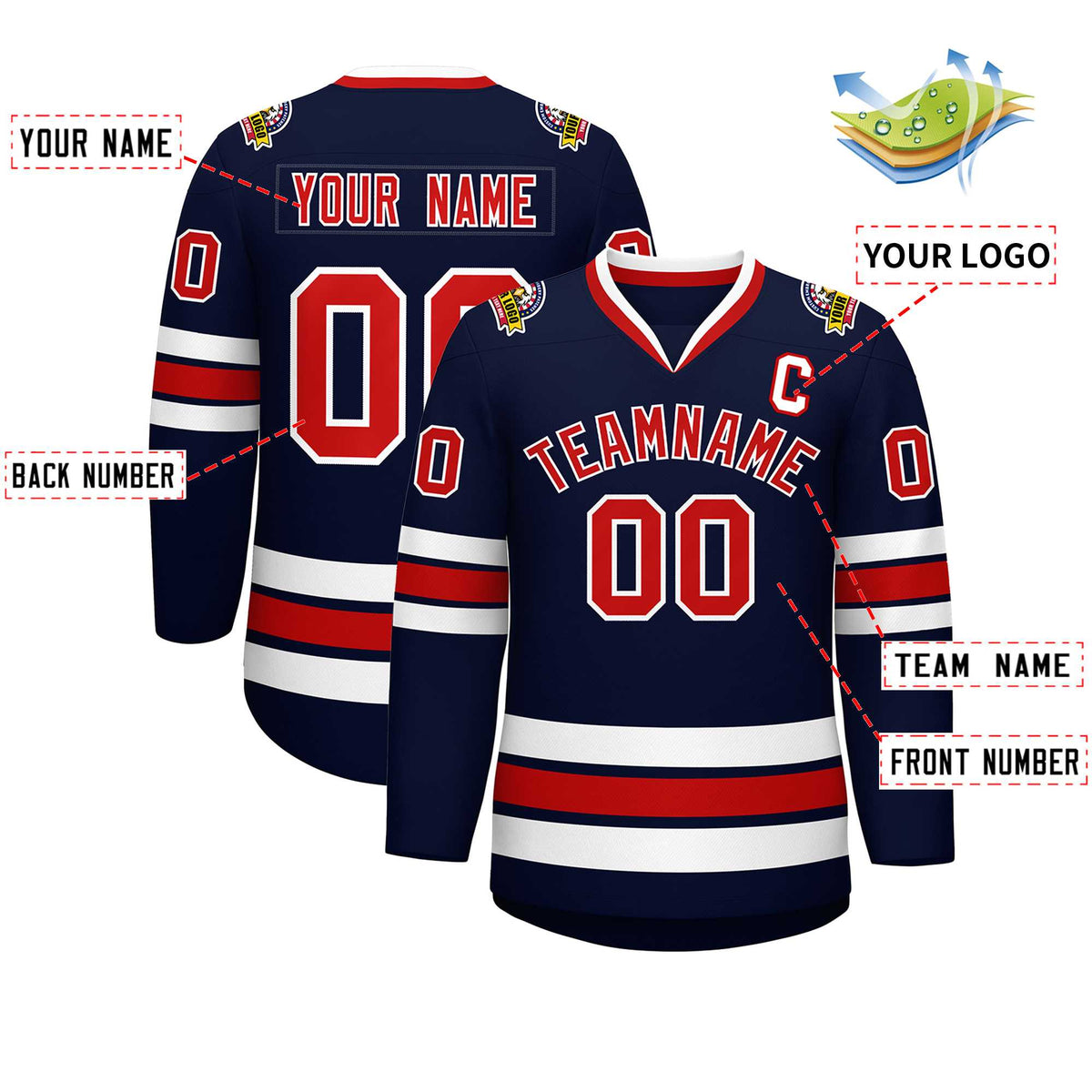 Custom Navy Red-White Classic Style Hockey Jersey | KXKSHOP