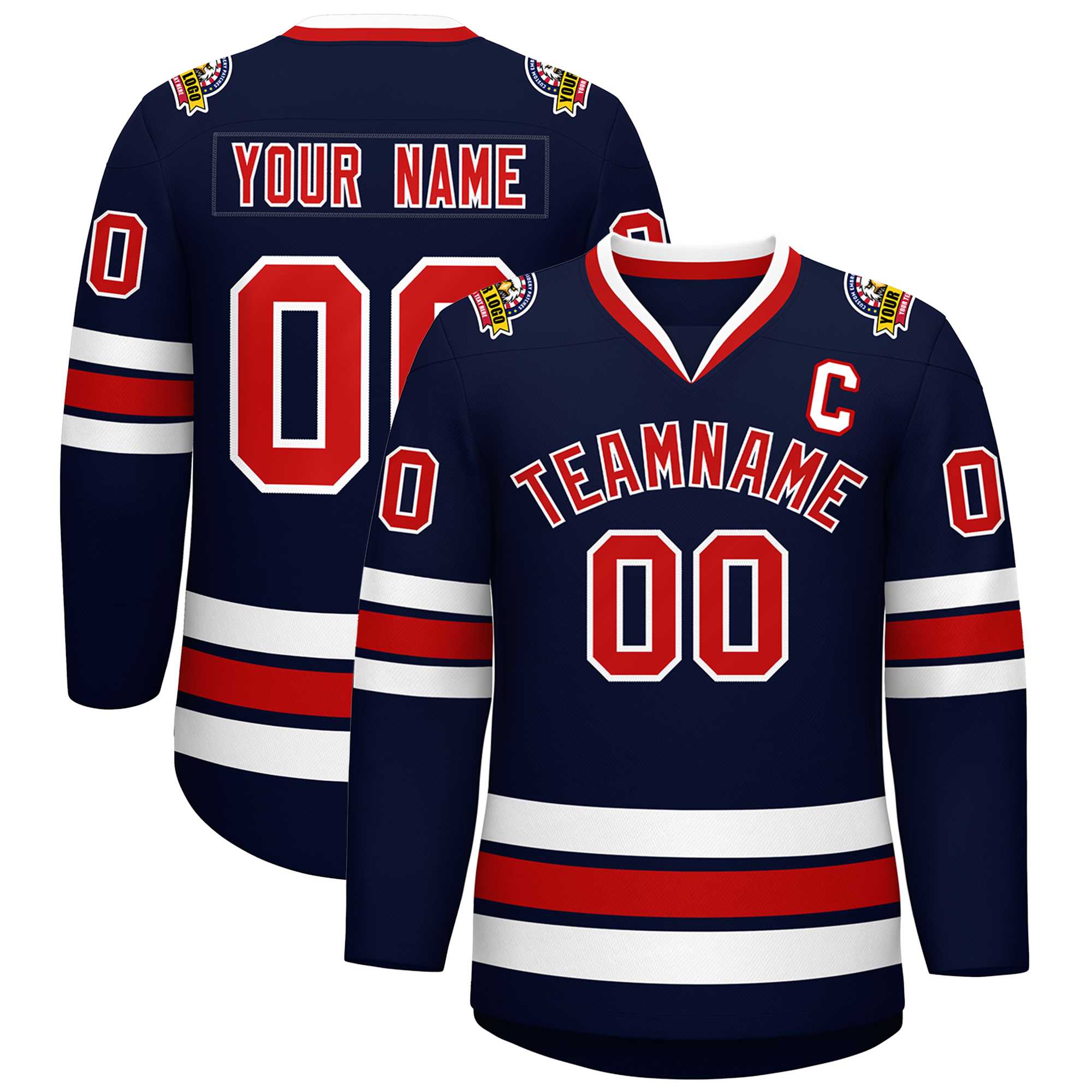 Custom Navy Red-White Classic Style Hockey Jersey | KXKSHOP