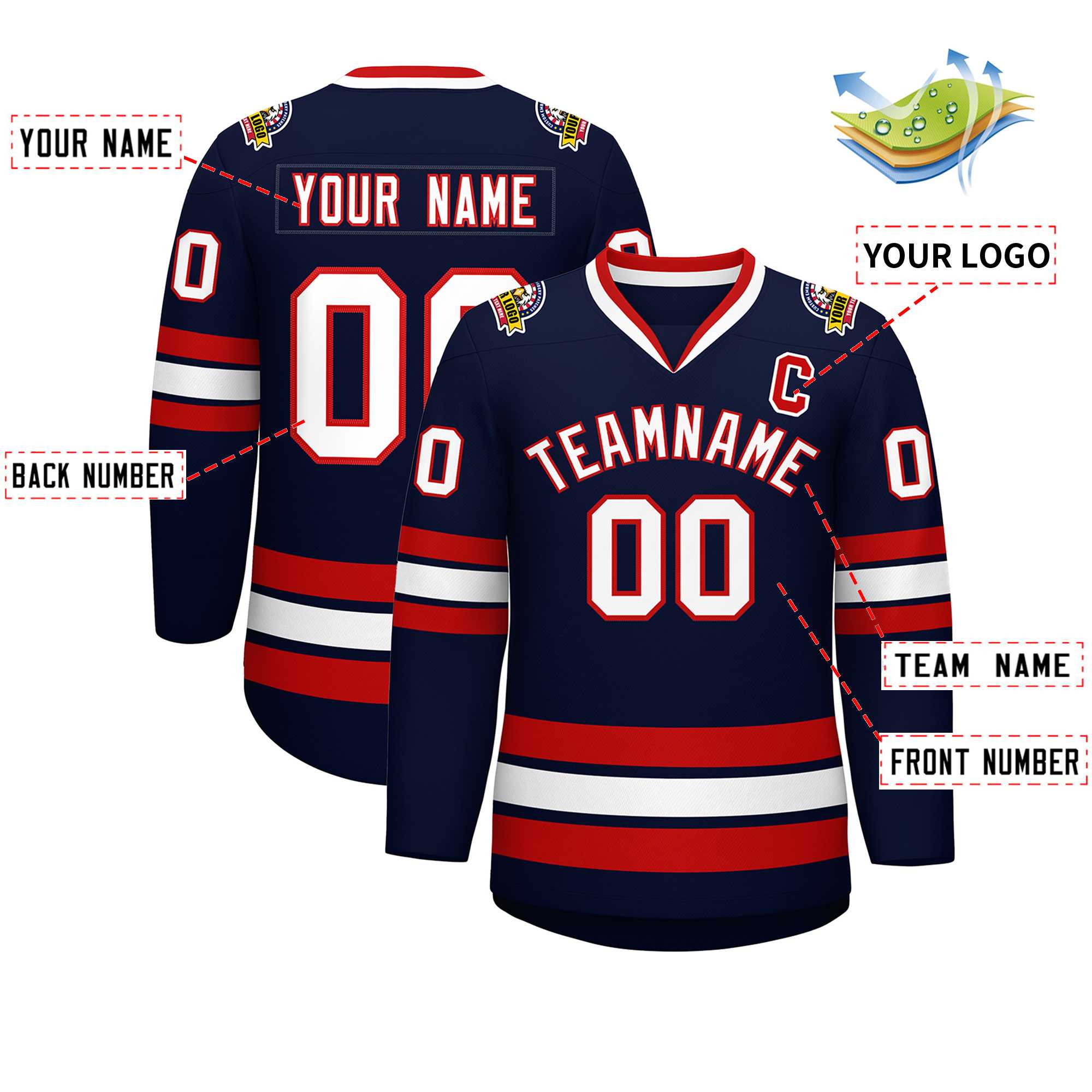 Custom Navy White-Red Classic Style Hockey Jersey | KXKSHOP