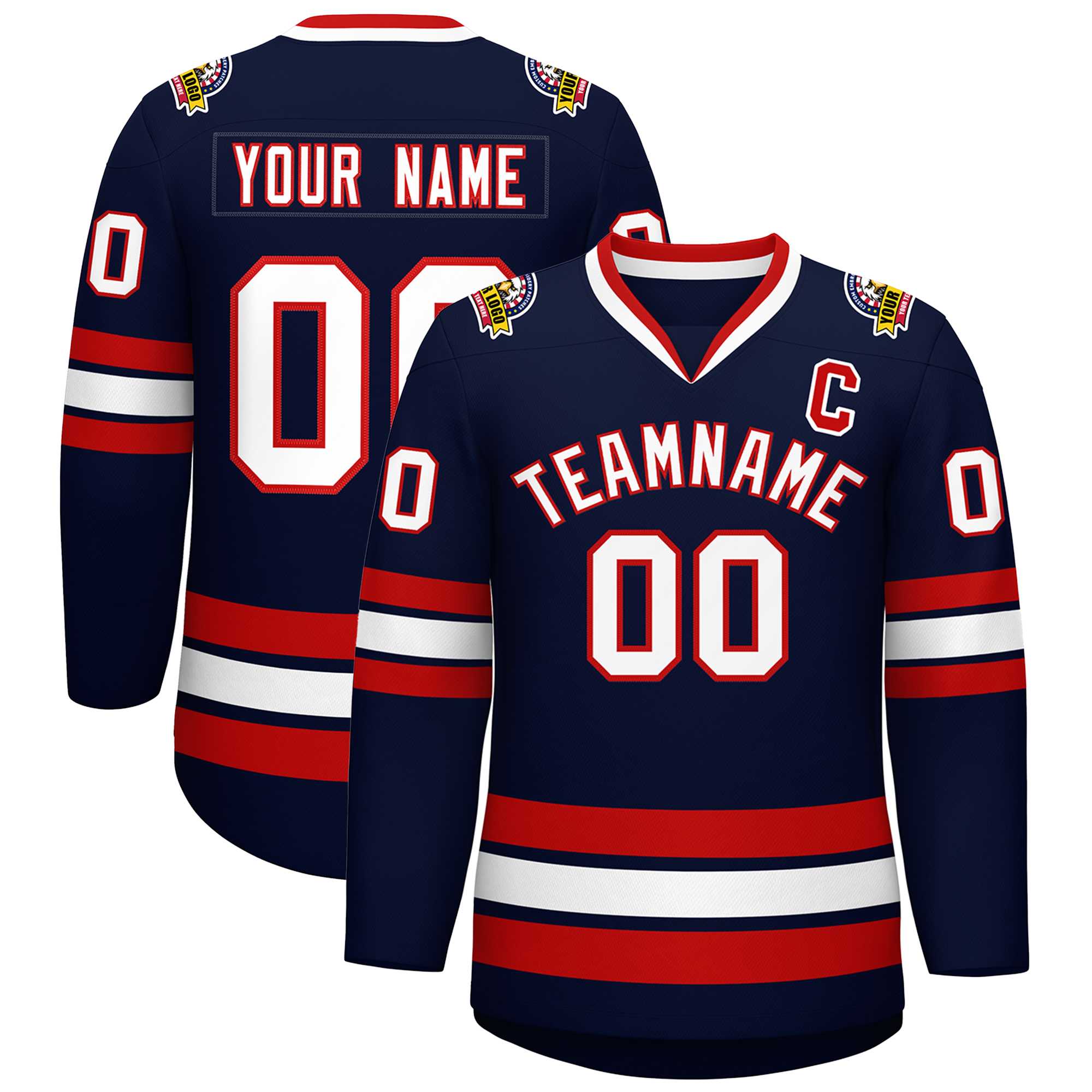 Custom Navy White-Red Classic Style Hockey Jersey | KXKSHOP