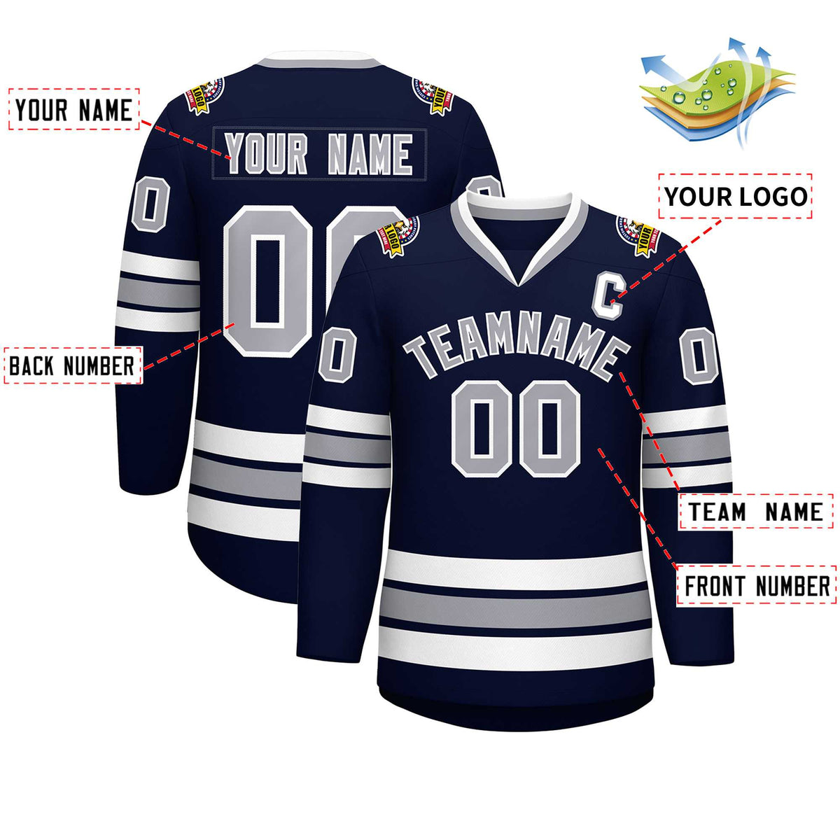 Custom Navy Gray-White Classic Style Hockey Jersey | KXKSHOP