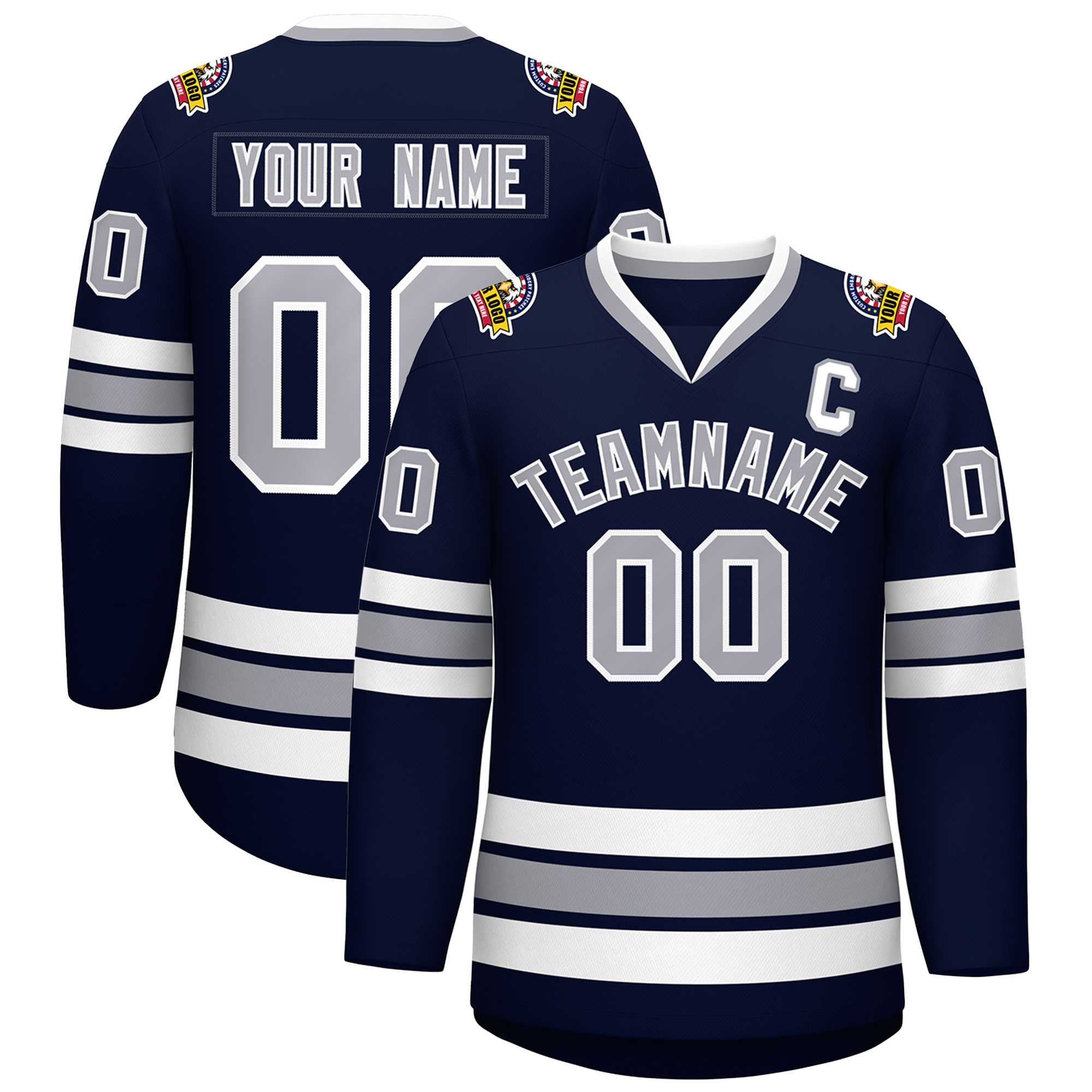 Custom Navy Gray-White Classic Style Hockey Jersey | KXKSHOP