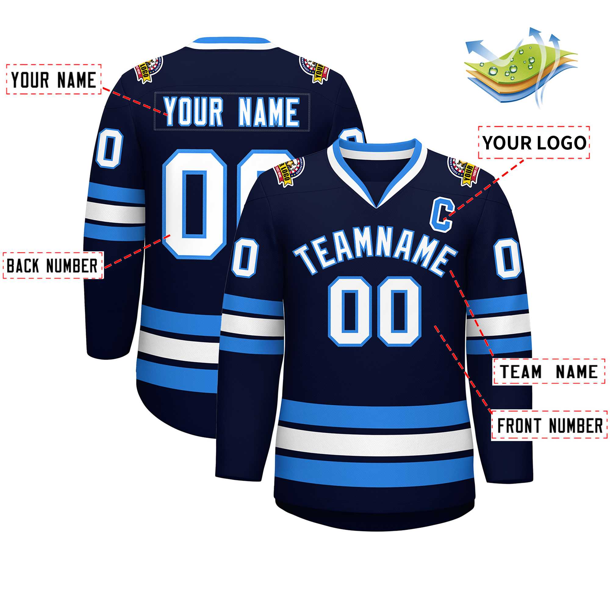 Custom Navy White-Powder Blue Classic Style Hockey Jersey | KXKSHOP
