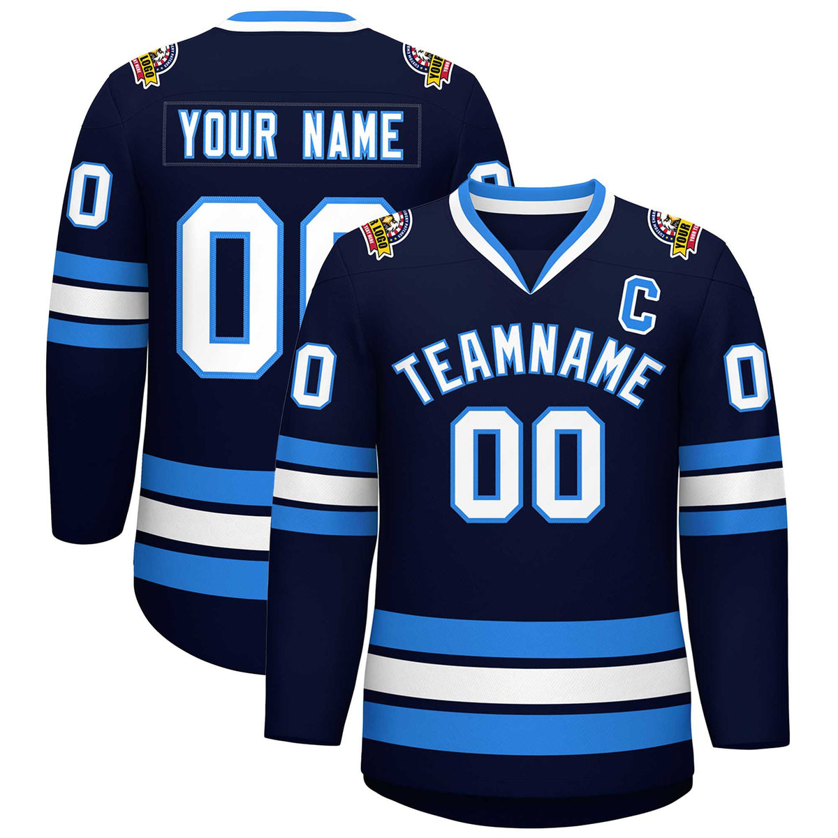 Custom Navy White-Powder Blue Classic Style Hockey Jersey | KXKSHOP