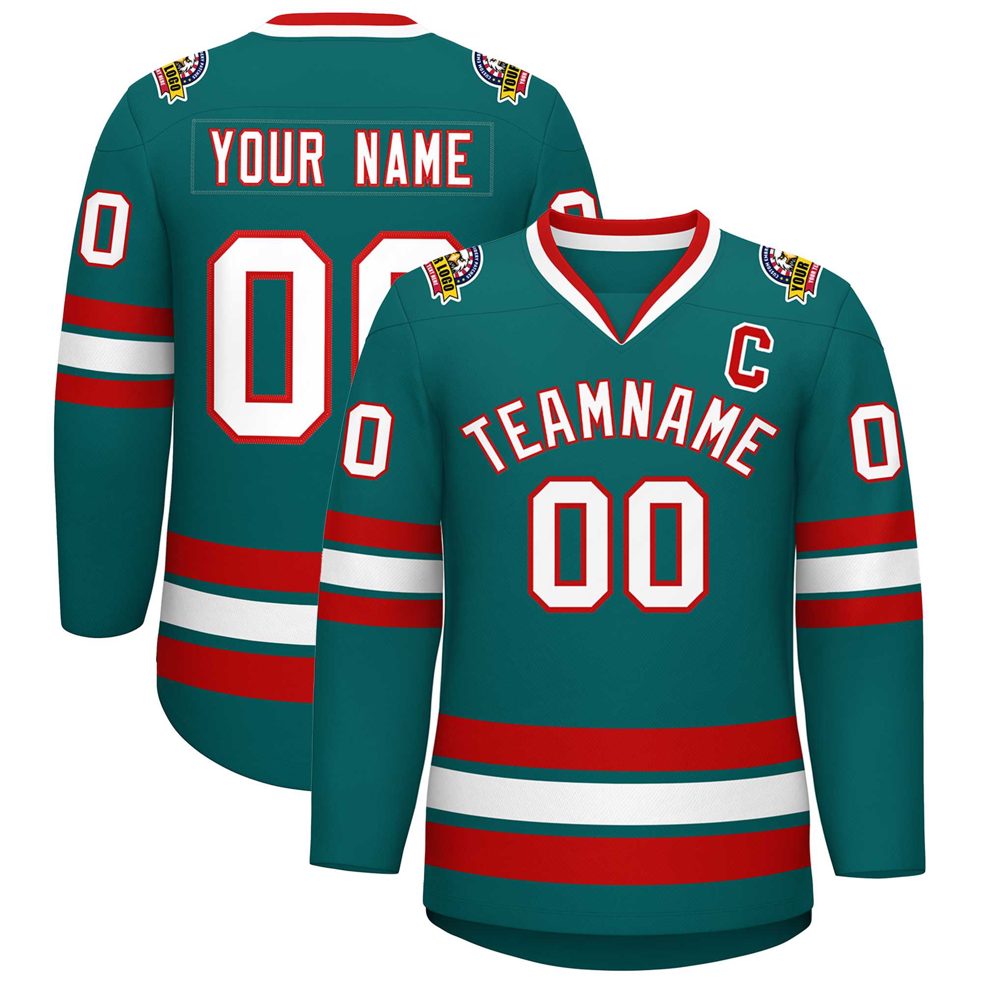 Custom Aqua White-Red Classic Style Hockey Jersey | KXKSHOP