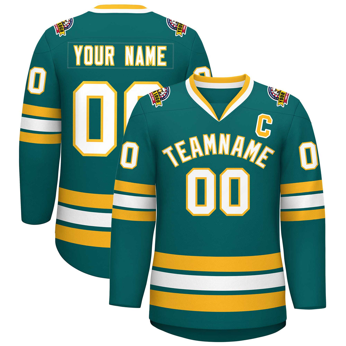 Custom Aqua White-Gold Classic Style Hockey Jersey | KXKSHOP