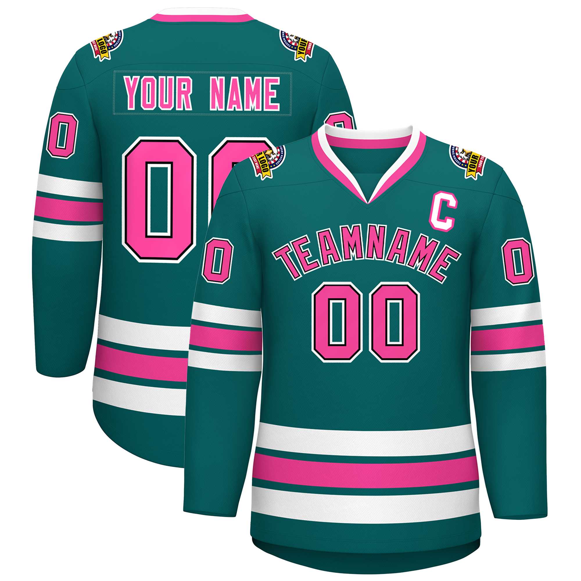Custom Aqua Pink Black-White Classic Style Hockey Jersey | KXKSHOP