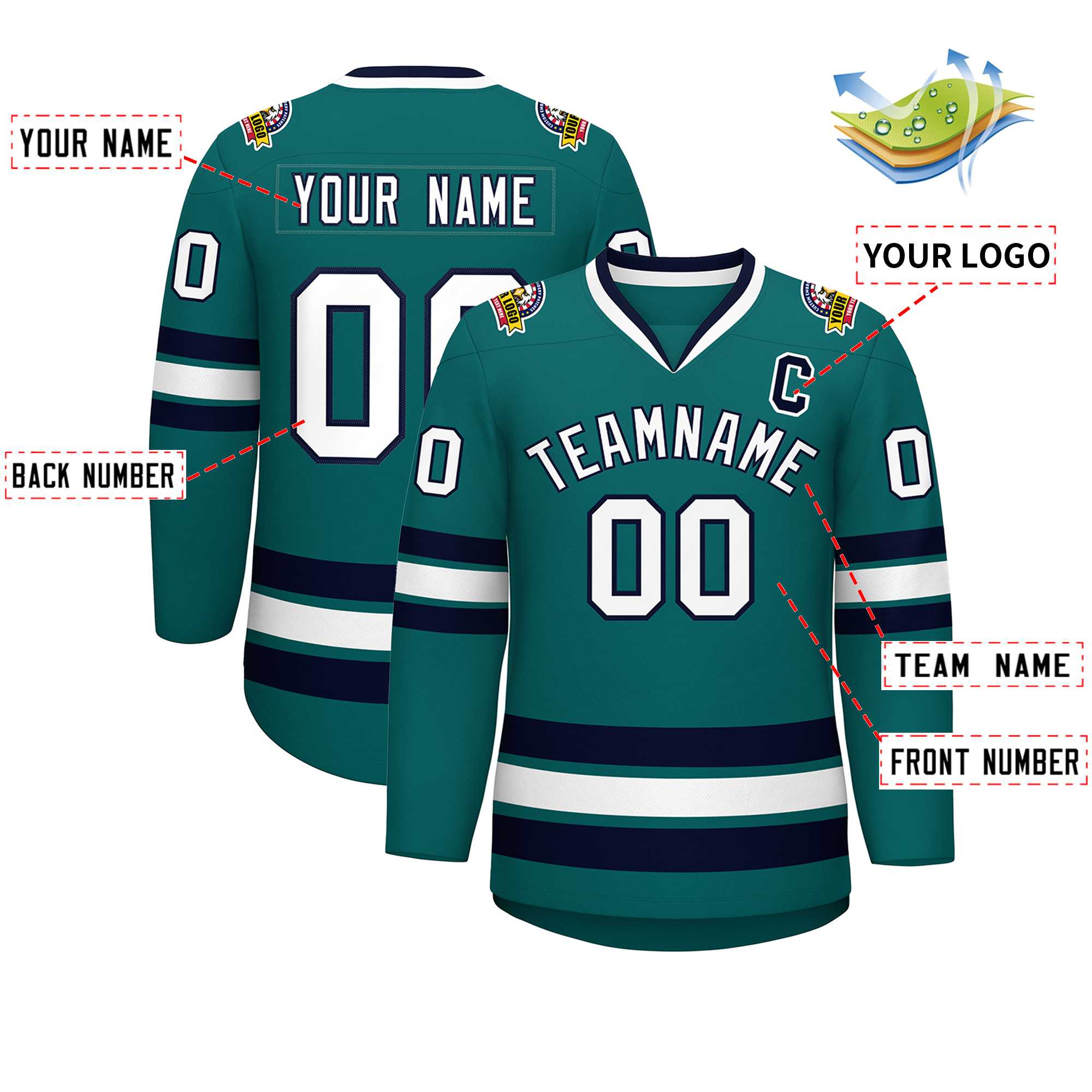 Custom Aqua White-Navy Classic Style Hockey Jersey | KXKSHOP