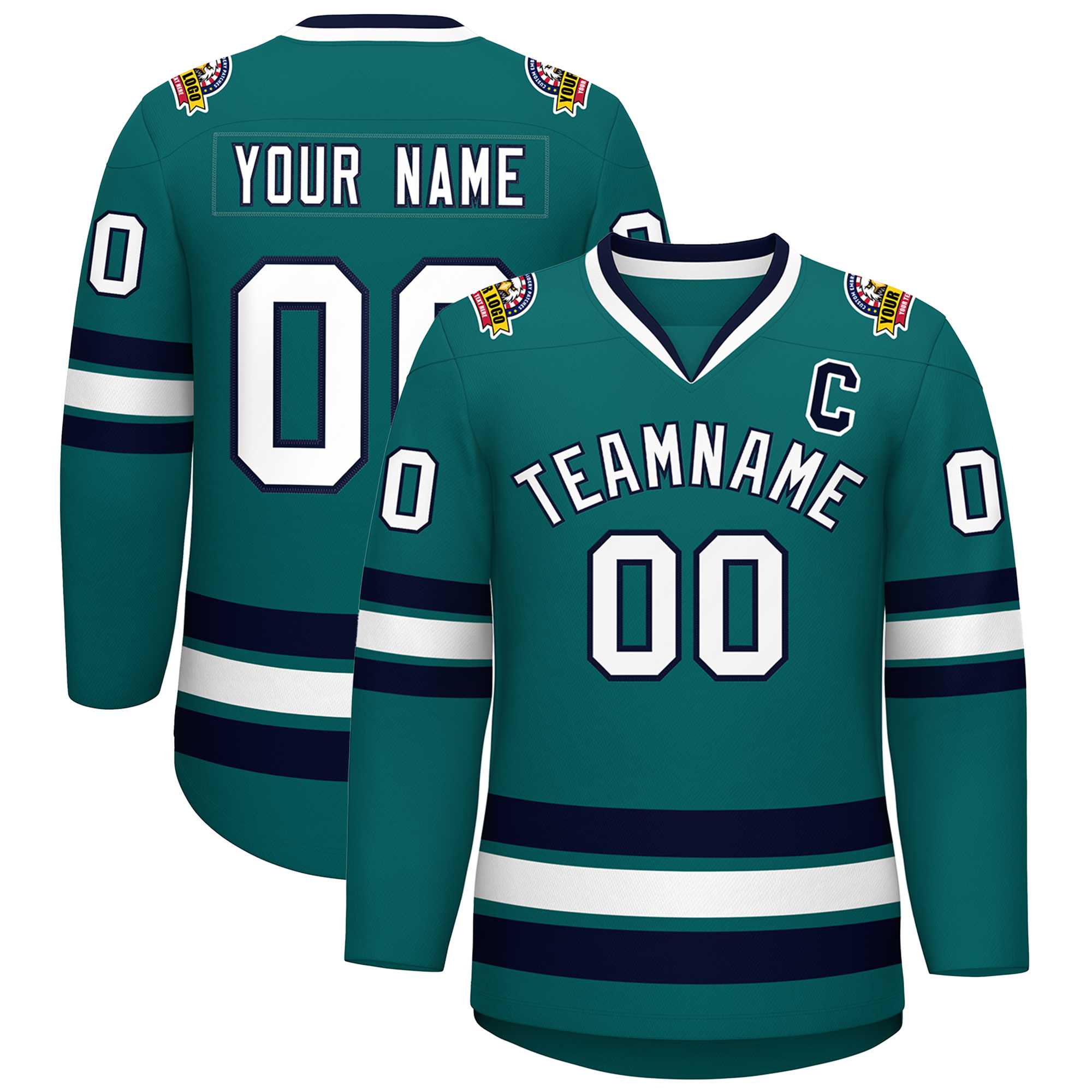 Custom Aqua White-Navy Classic Style Hockey Jersey | KXKSHOP