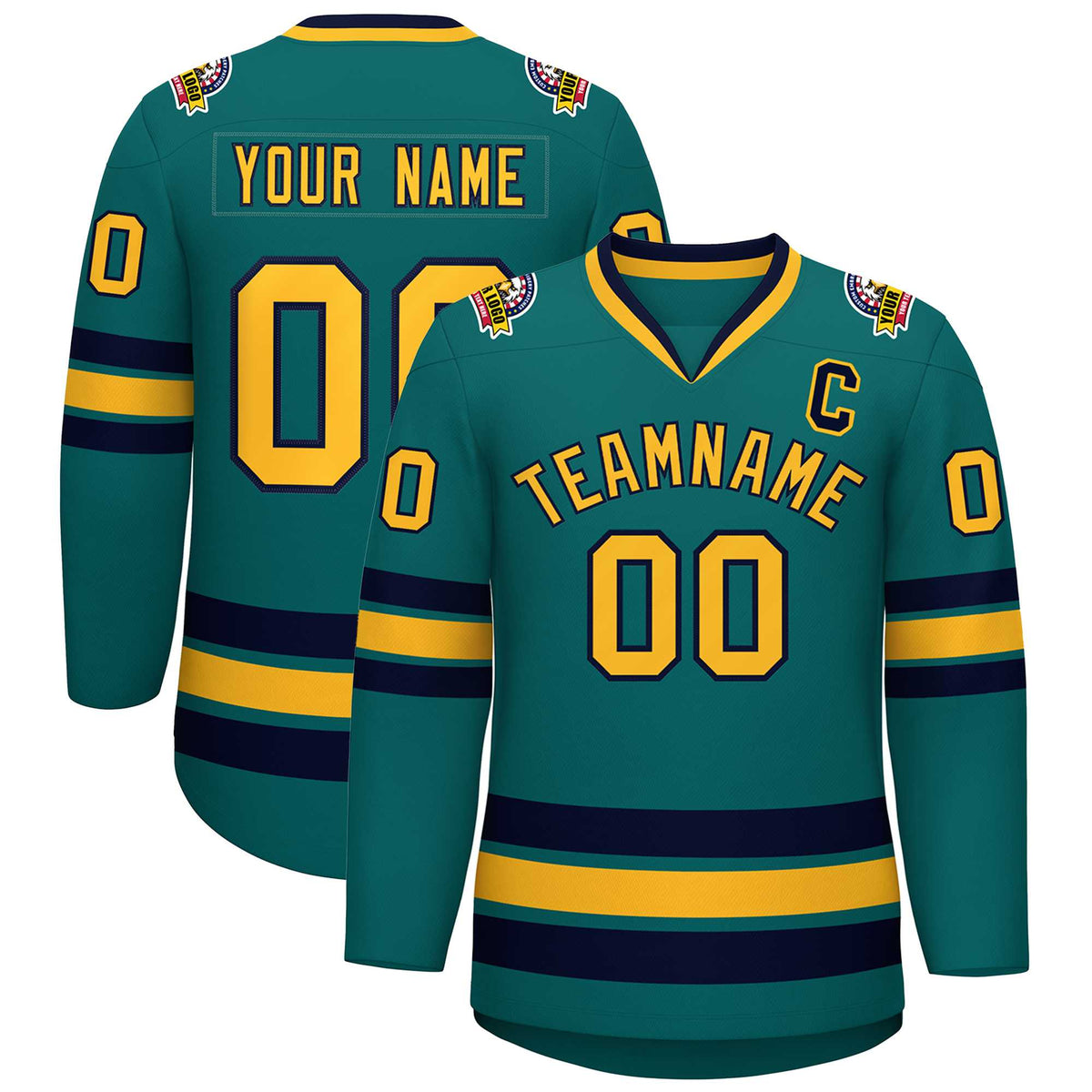Custom Aqua Gold-Navy Classic Style Hockey Jersey | KXKSHOP