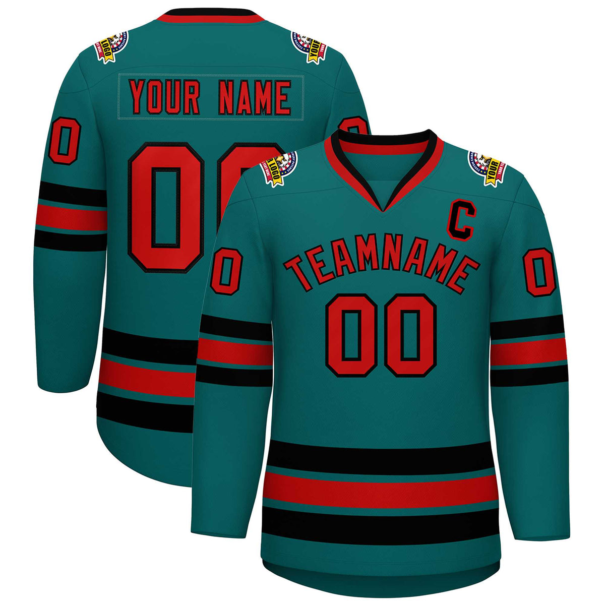 Custom Aqua Red-Black Classic Style Hockey Jersey | KXKSHOP