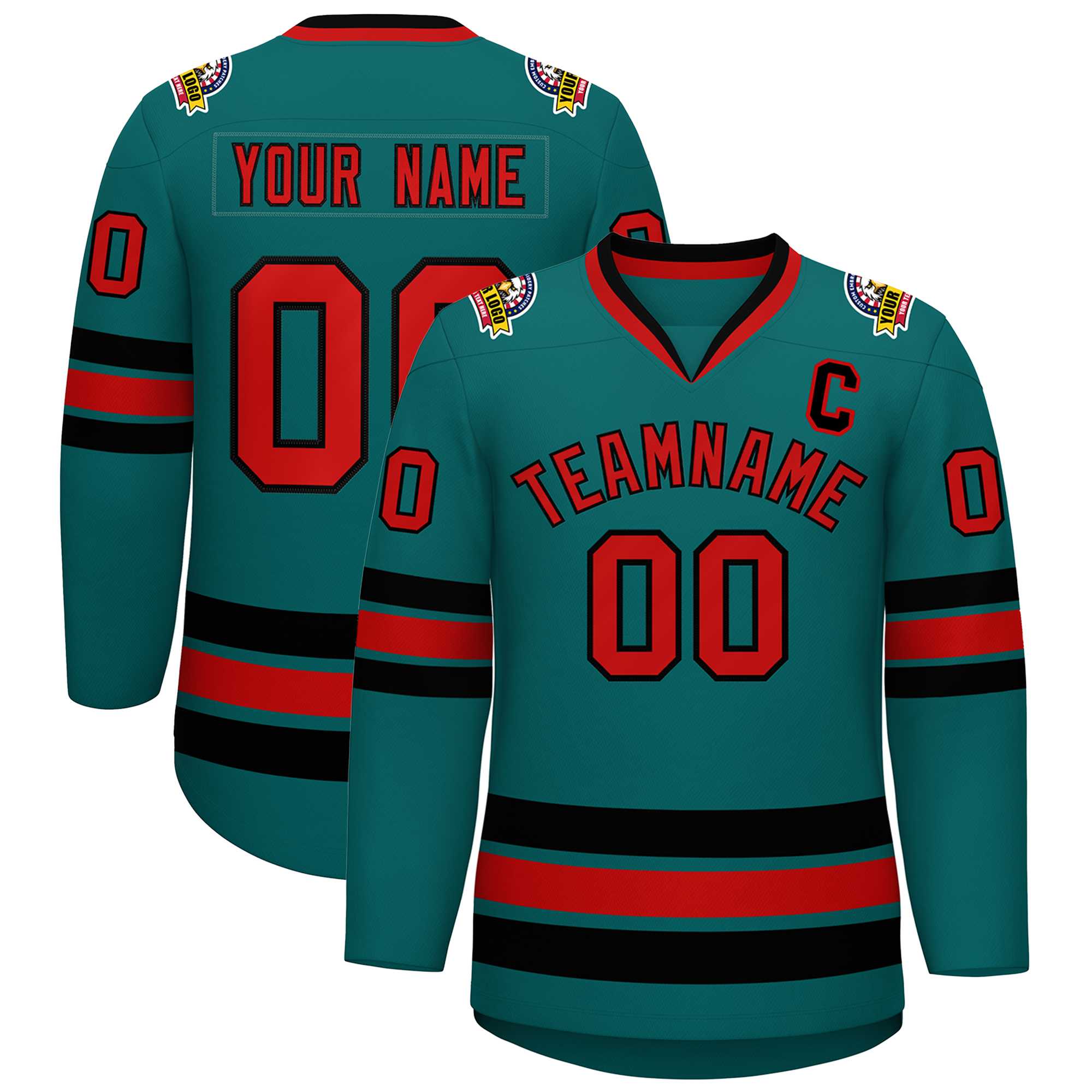 Custom Aqua Red-Black Classic Style Hockey Jersey | KXKSHOP