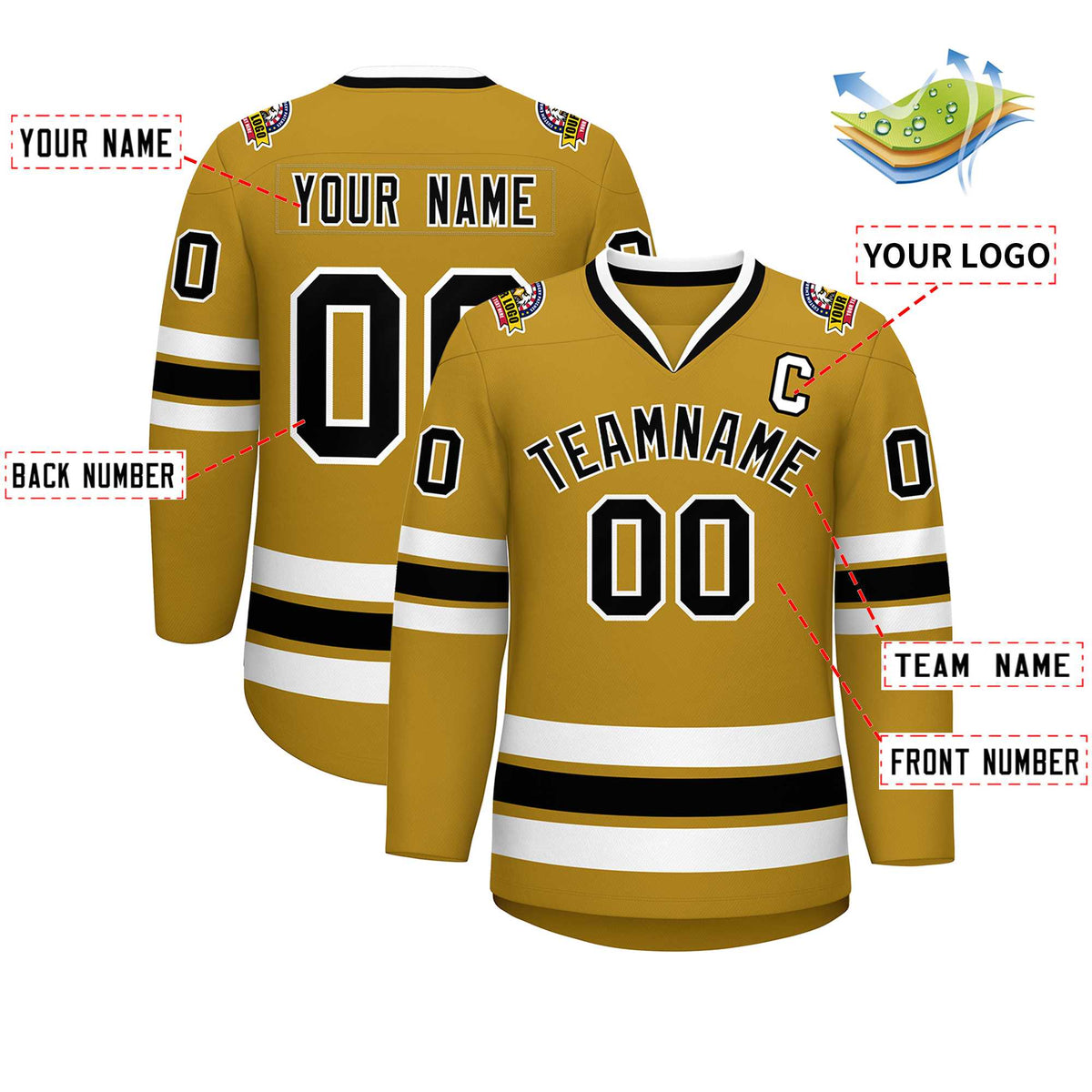 Custom Old Gold Black-White Classic Style Hockey Jersey | KXKSHOP