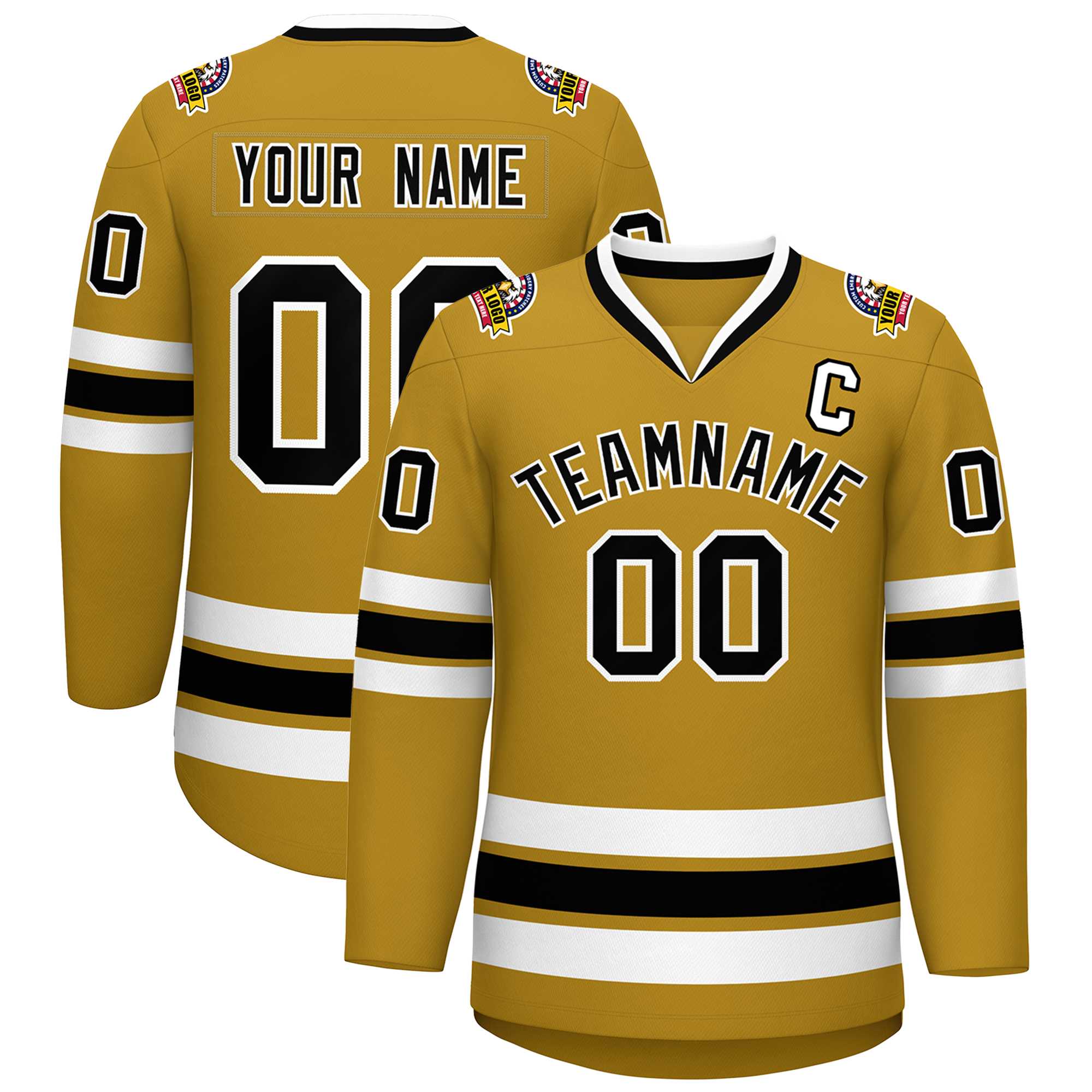 Custom Old Gold Black-White Classic Style Hockey Jersey | KXKSHOP