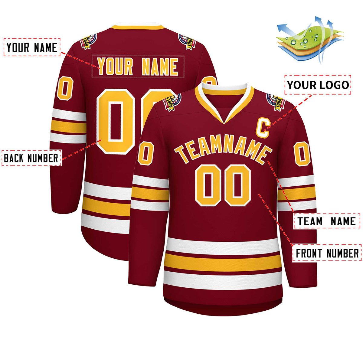Custom Crimson Gold-White Classic Style Hockey Jersey | KXKSHOP