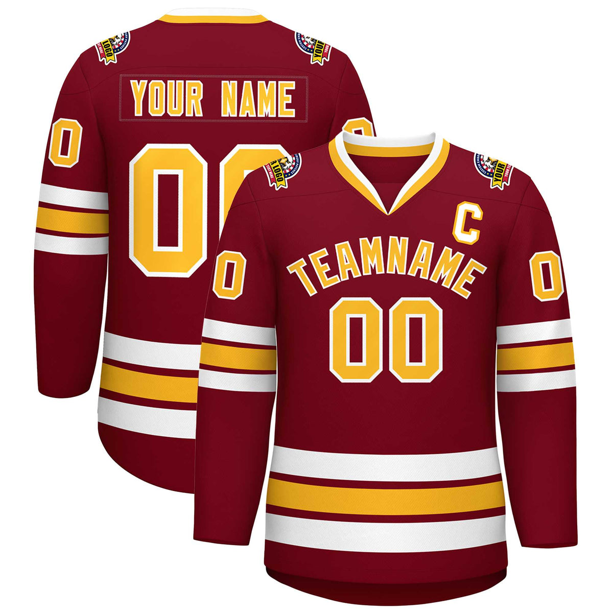 Custom Crimson Gold-White Classic Style Hockey Jersey | KXKSHOP