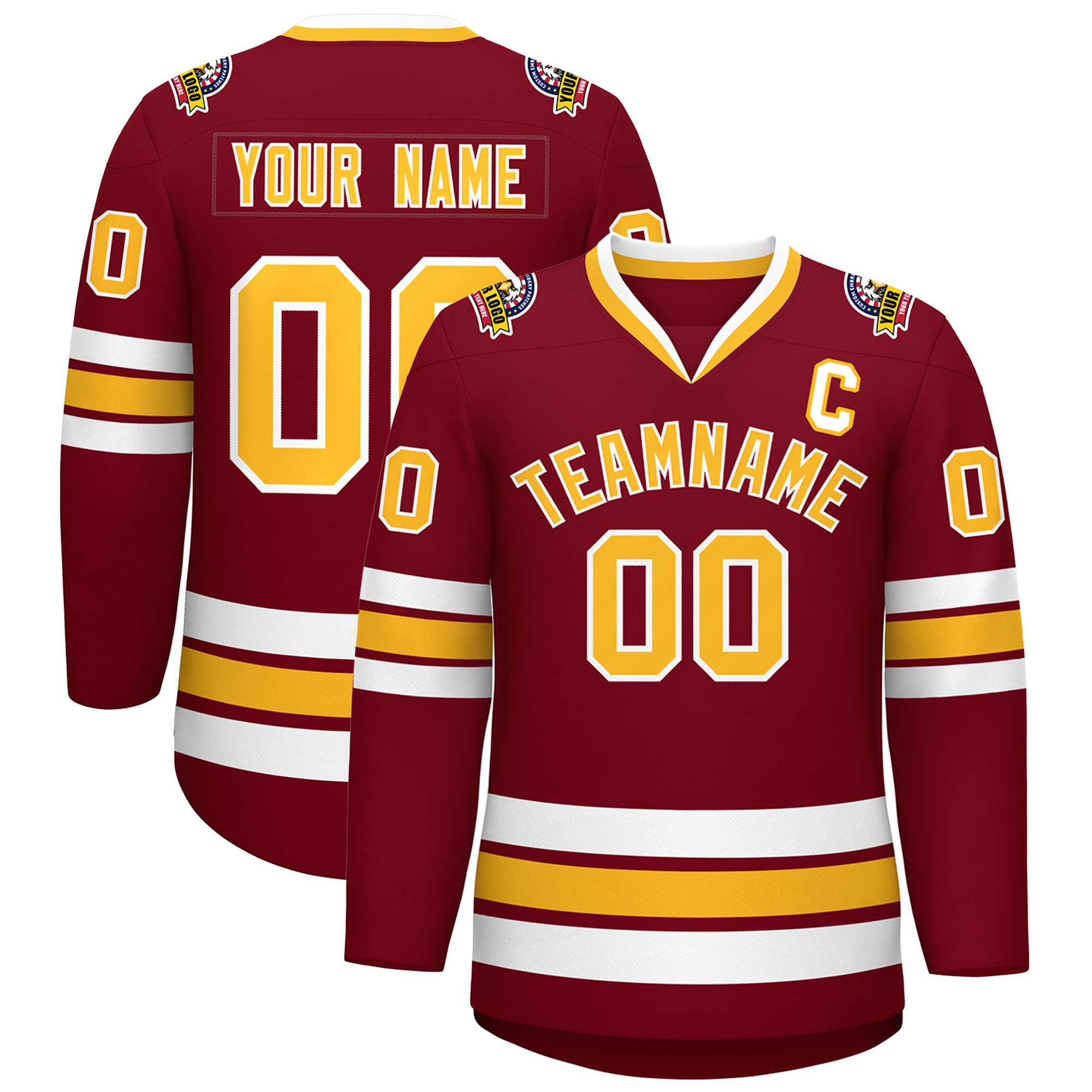 Custom Crimson Gold-White Classic Style Hockey Jersey | KXKSHOP