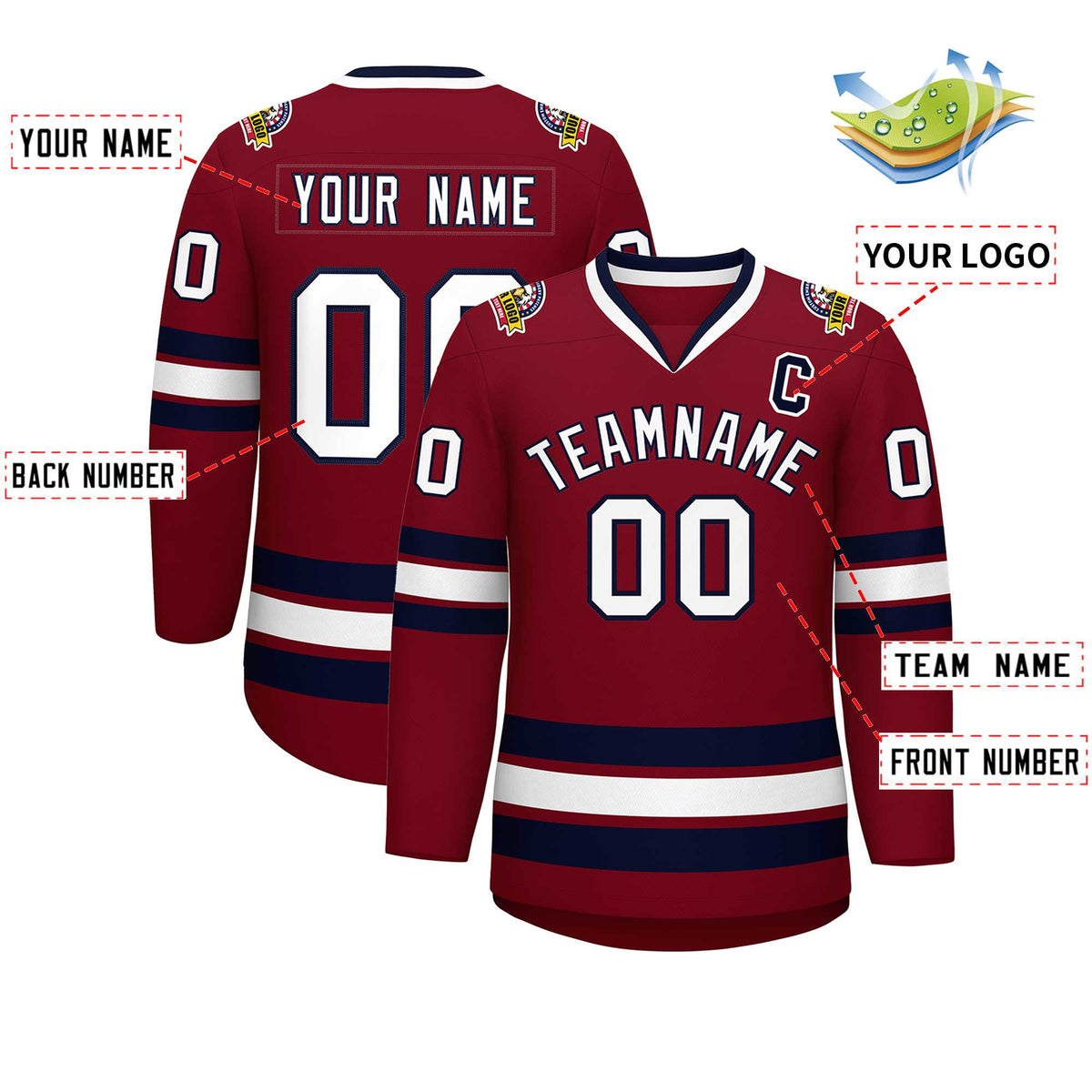 Custom Crimson White-Navy Classic Style Hockey Jersey | KXKSHOP