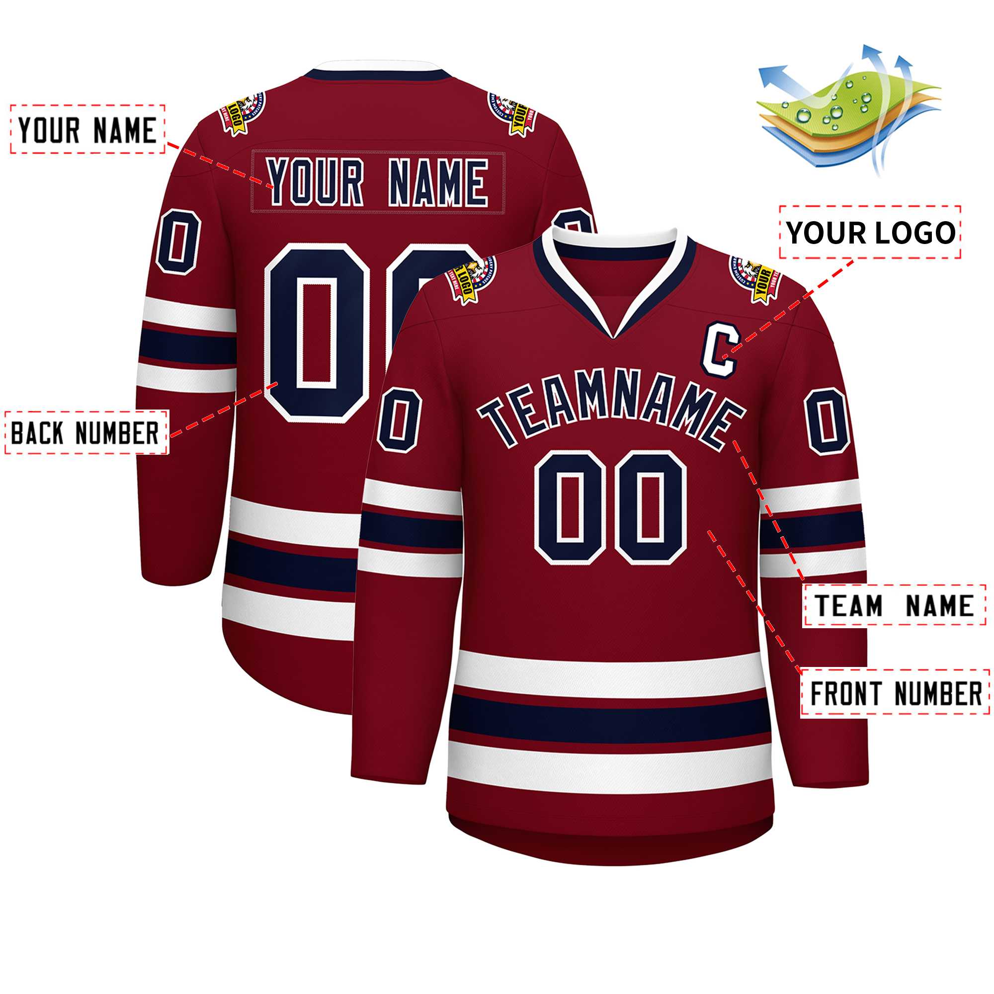 Custom Crimson Navy-White Classic Style Hockey Jersey | KXKSHOP
