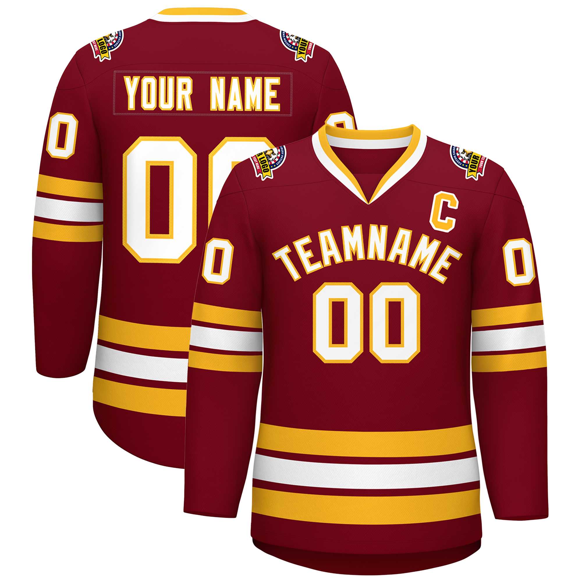 Custom Crimson White-Gold Classic Style Hockey Jersey | KXKSHOP