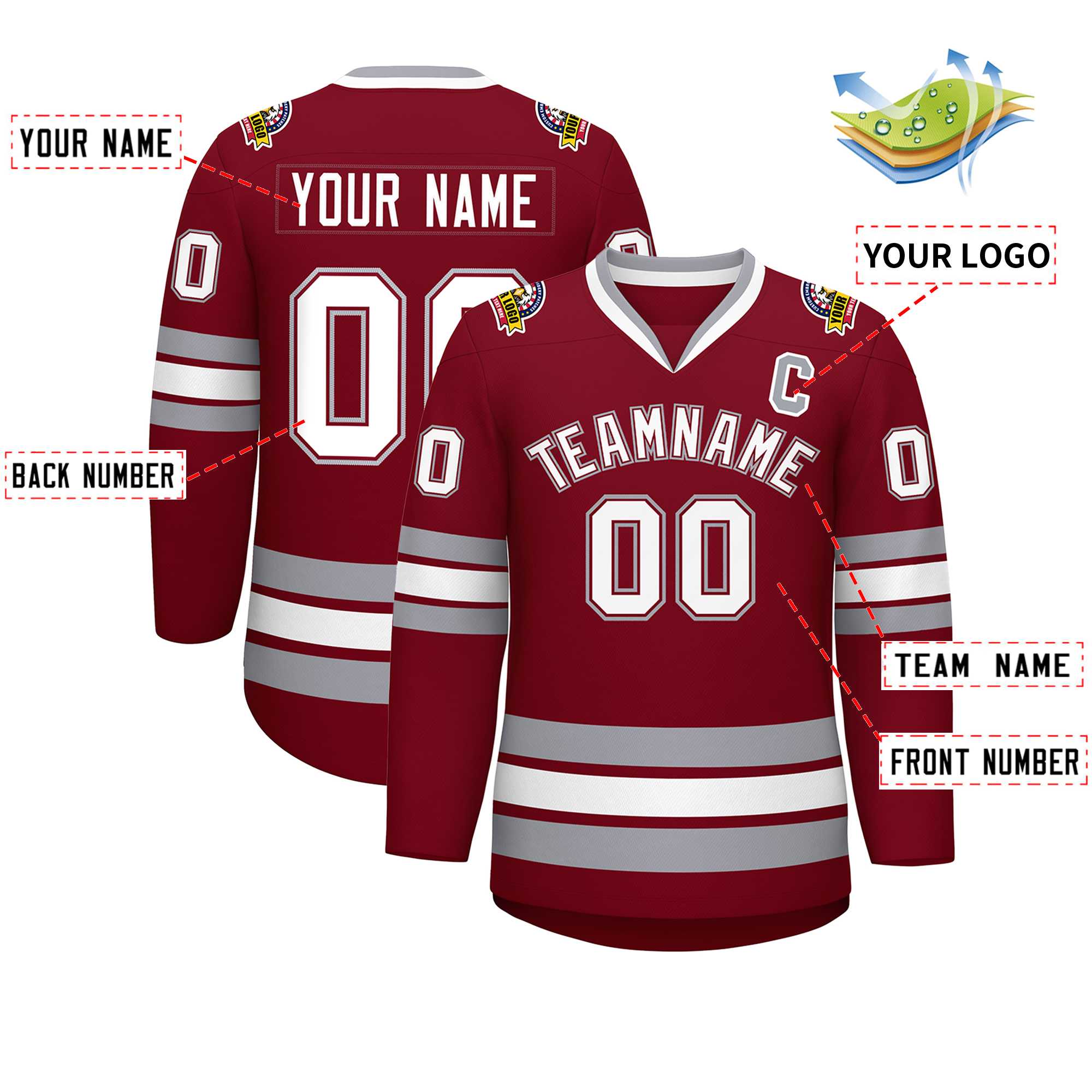 Custom Crimson White Crimson-Gray Classic Style Hockey Jersey | KXKSHOP