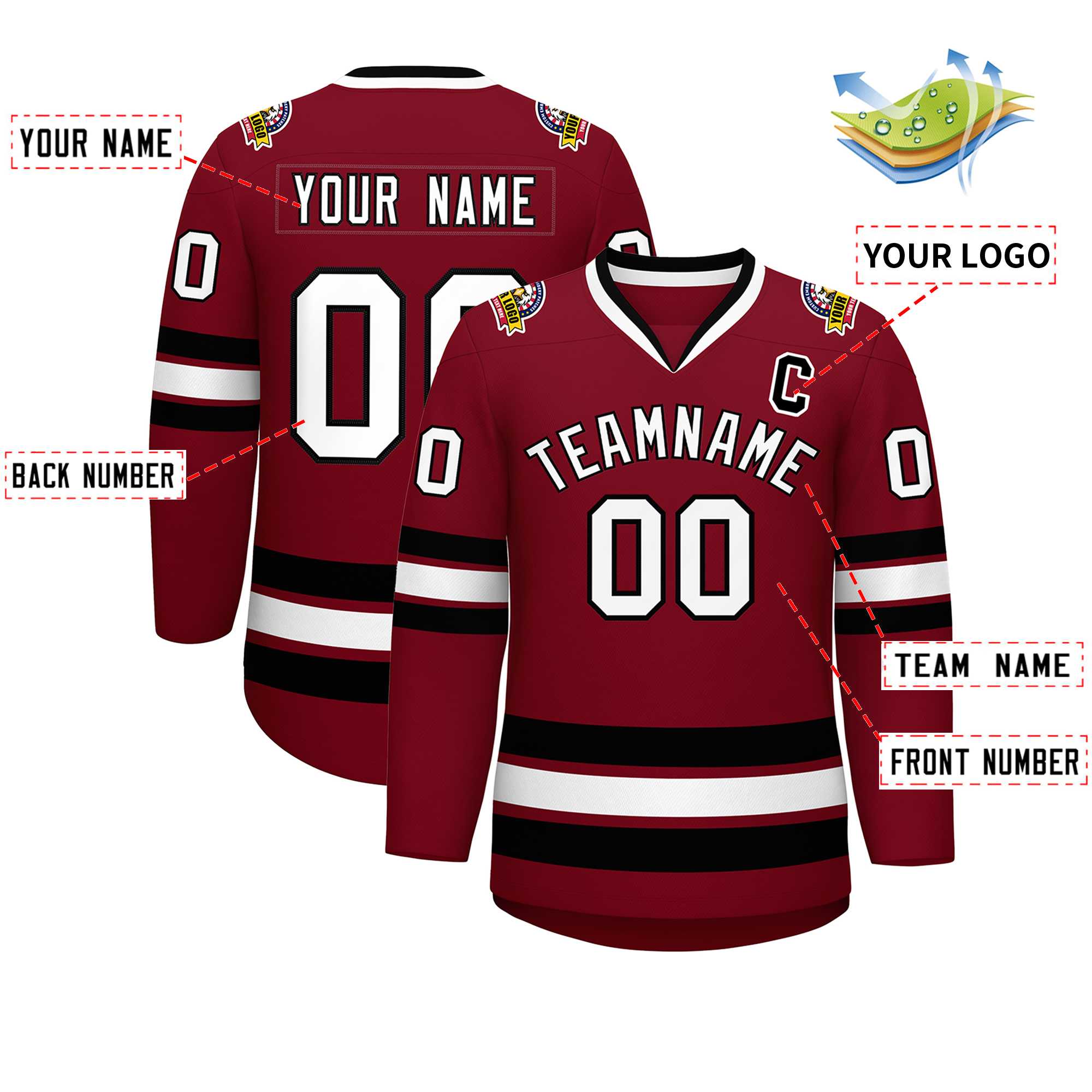 Custom Crimson White-Black Classic Style Hockey Jersey | KXKSHOP