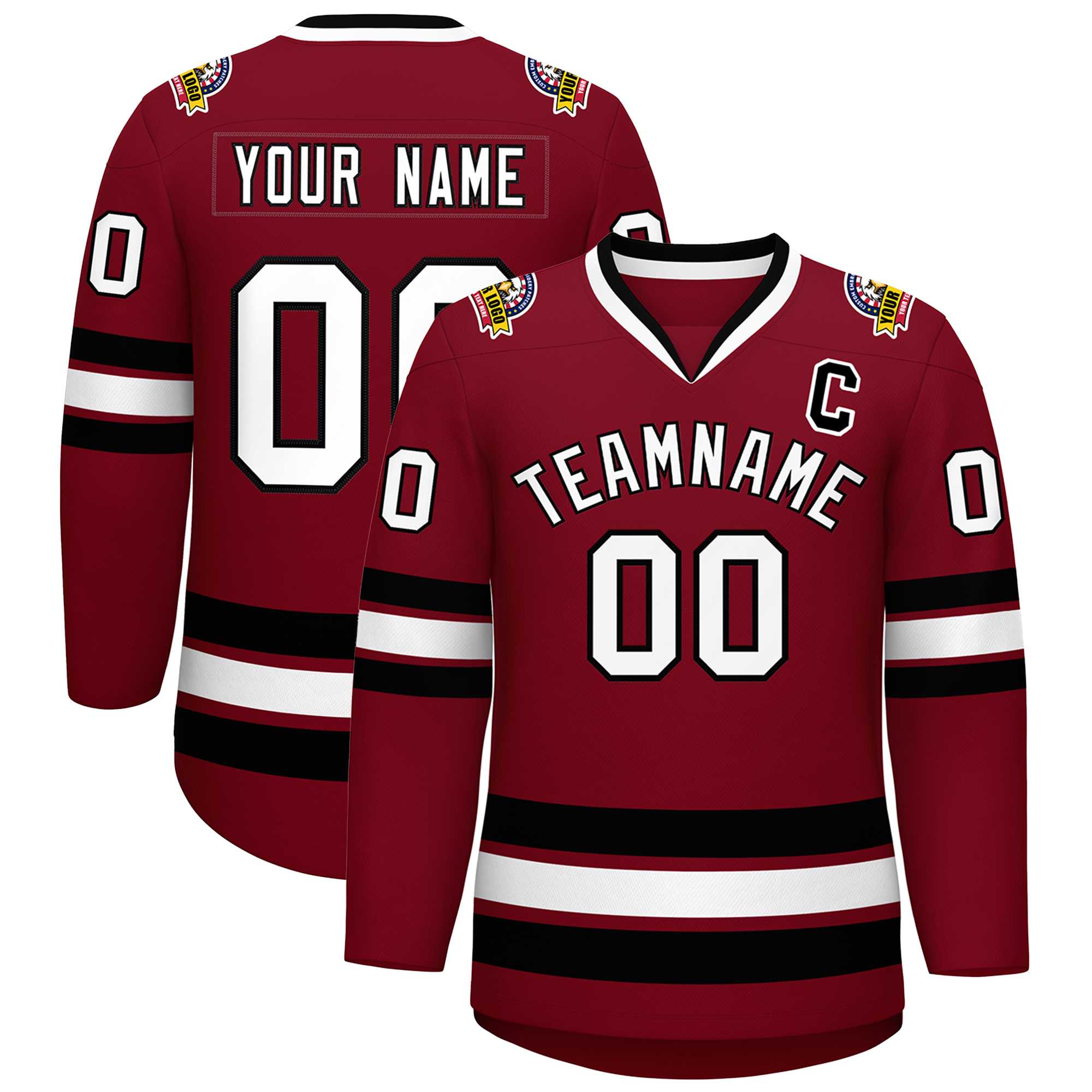 Custom Crimson White-Black Classic Style Hockey Jersey | KXKSHOP