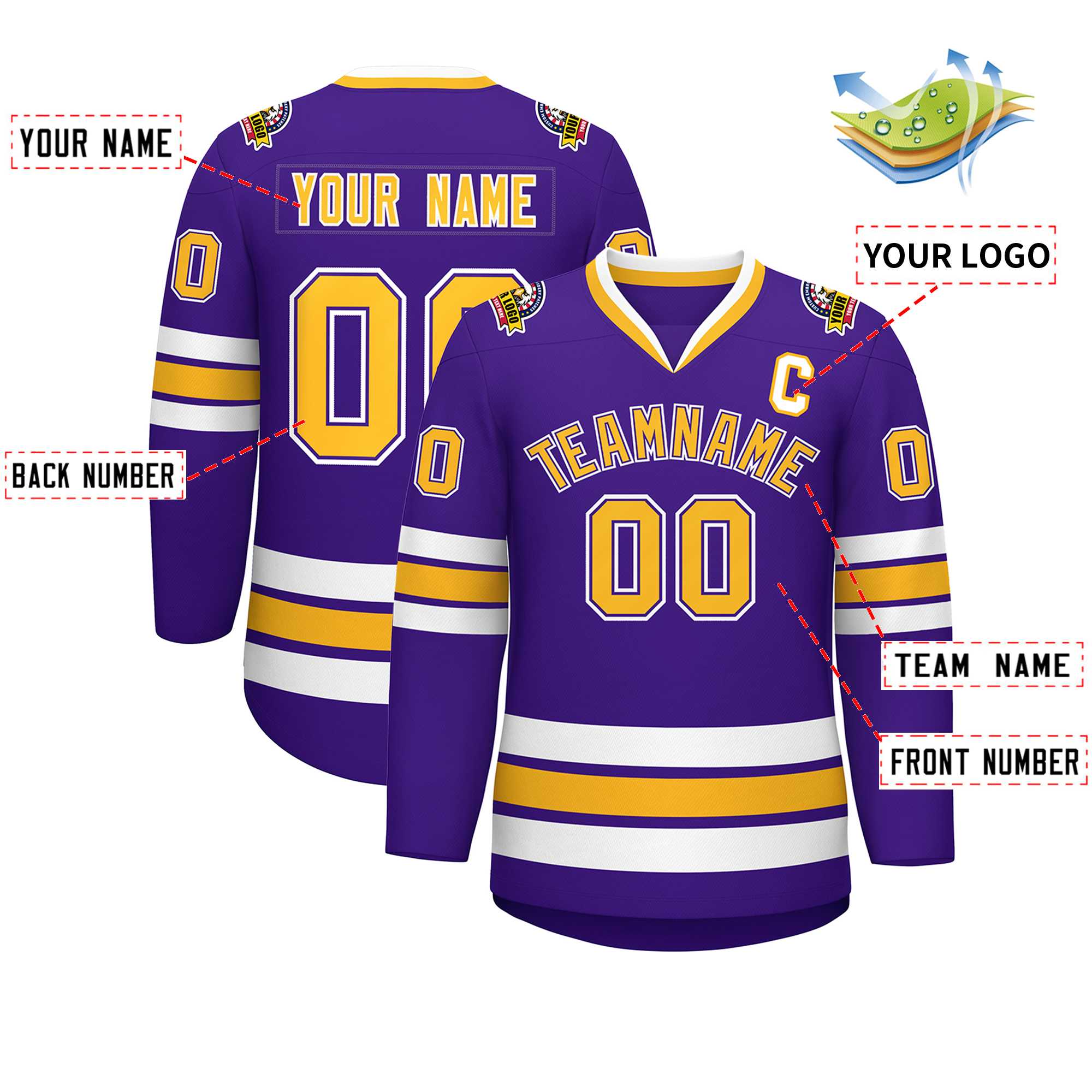 Custom Purple Gold Purple-White Classic Style Hockey Jersey | KXKSHOP