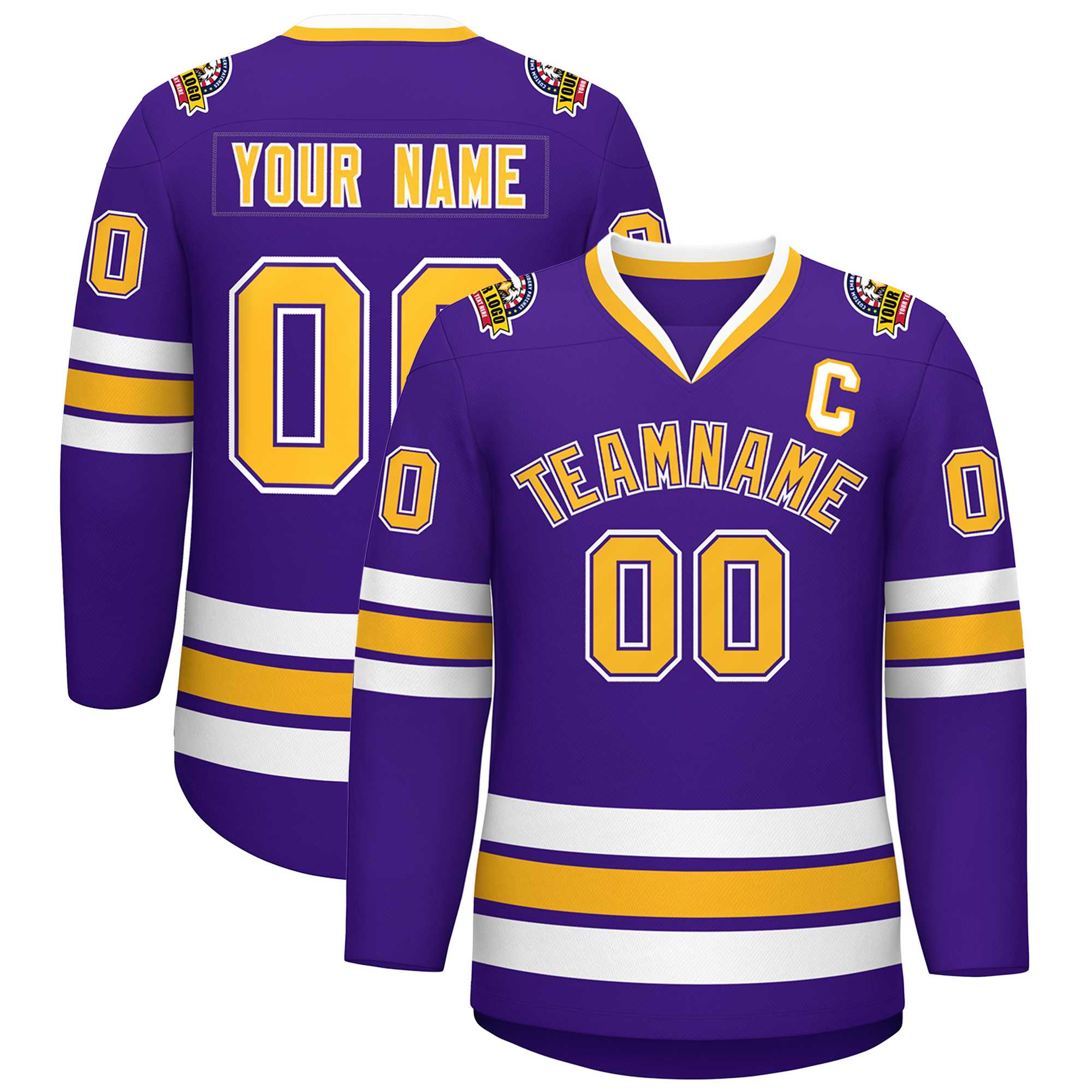 Custom Purple Gold Purple-White Classic Style Hockey Jersey | KXKSHOP